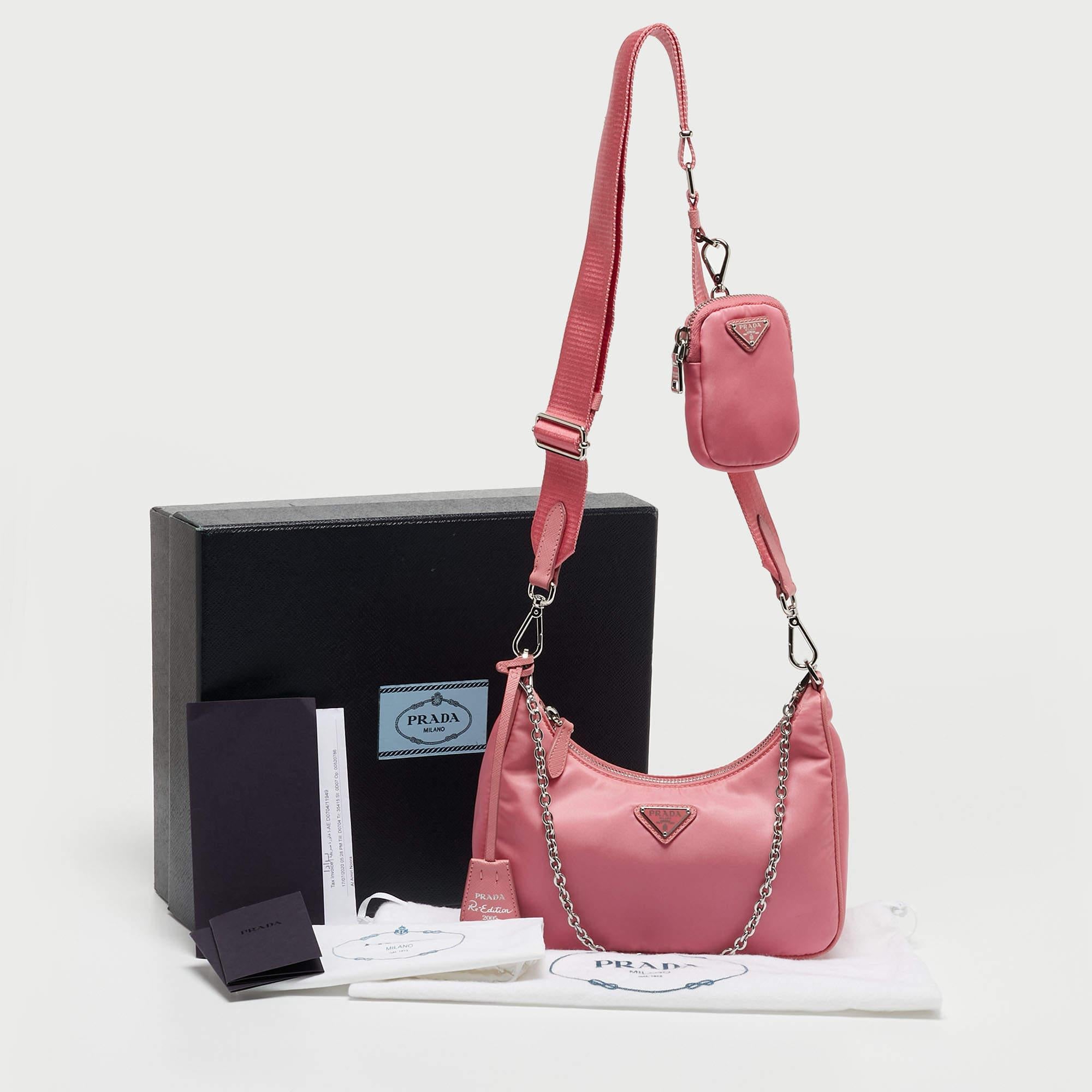 Prada Light Pink Nylon and Leather Re-Edition 2005 Baguette Bag 4