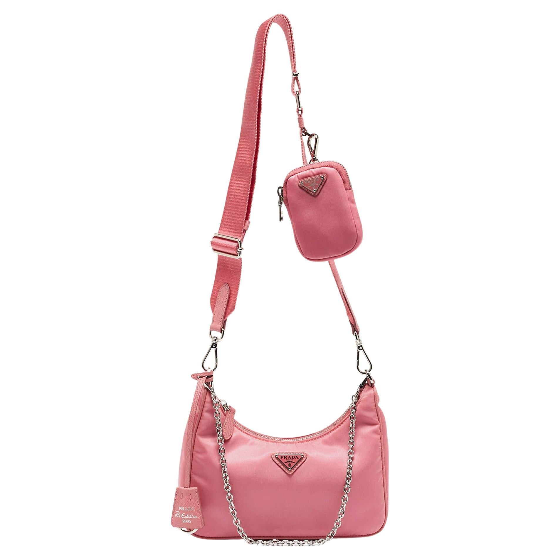 Prada Light Pink Nylon and Leather Re-Edition 2005 Baguette Bag