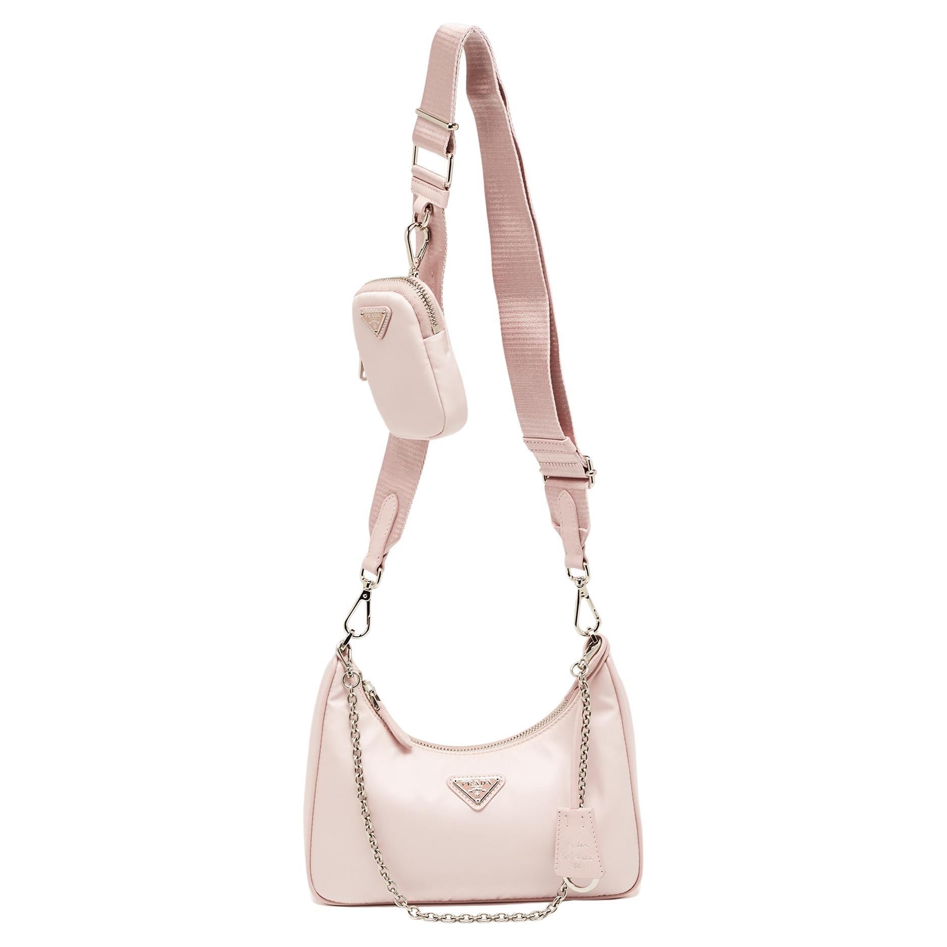 Prada Light Pink Nylon and Leather Re-Edition 2005 Baguette Bag
