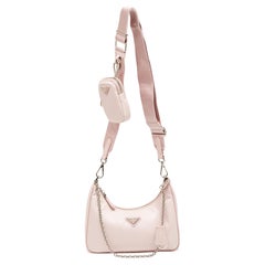 Used Prada Light Pink Nylon and Leather Re-Edition 2005 Baguette Bag