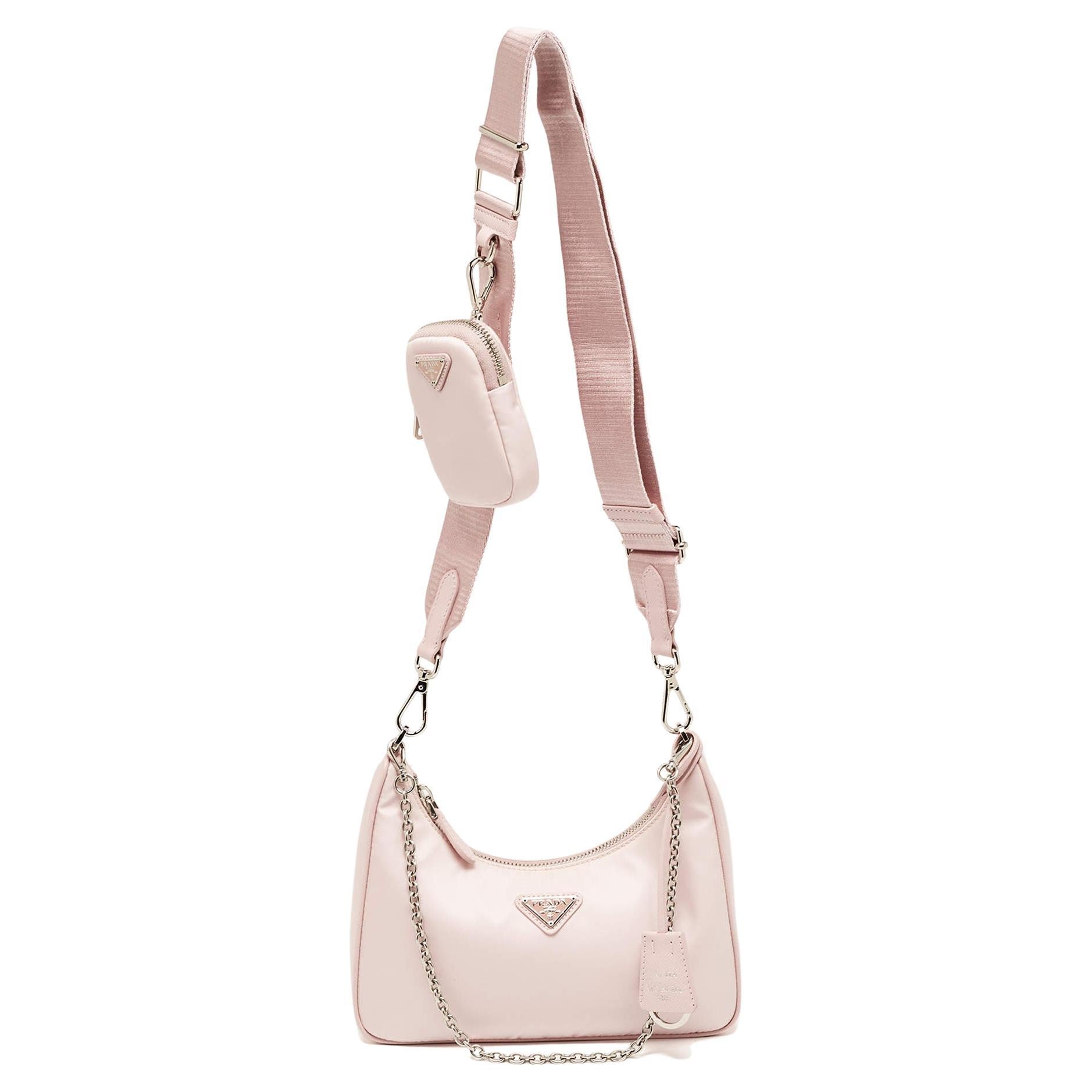 Prada Light Pink Nylon and Leather Re-Edition 2005 Baguette Bag