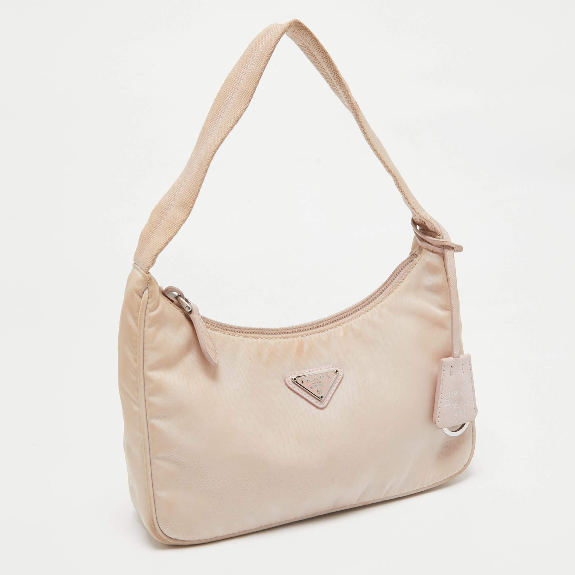 Beige Prada Light Pink Nylon Re-Edition 2000 Bag