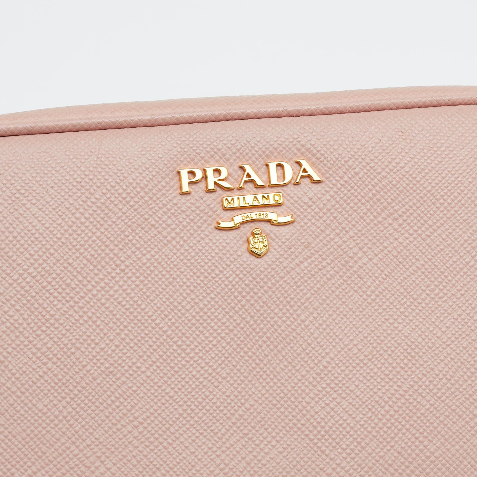 Prada Light Pink Saffiano Leather Mini Camera Crossbody Bag In Good Condition In Dubai, Al Qouz 2