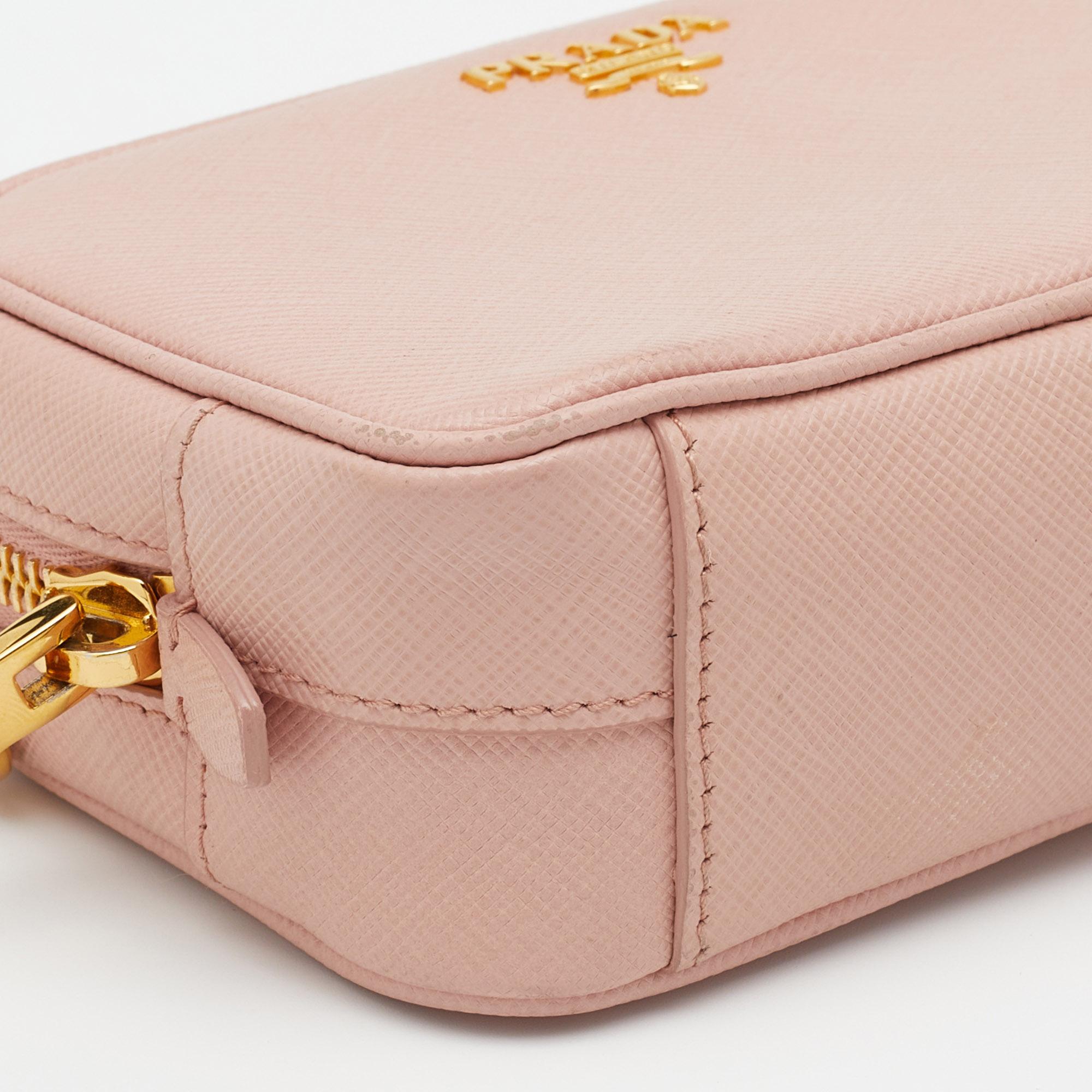 Prada Light Pink Saffiano Leather Mini Camera Crossbody Bag 1
