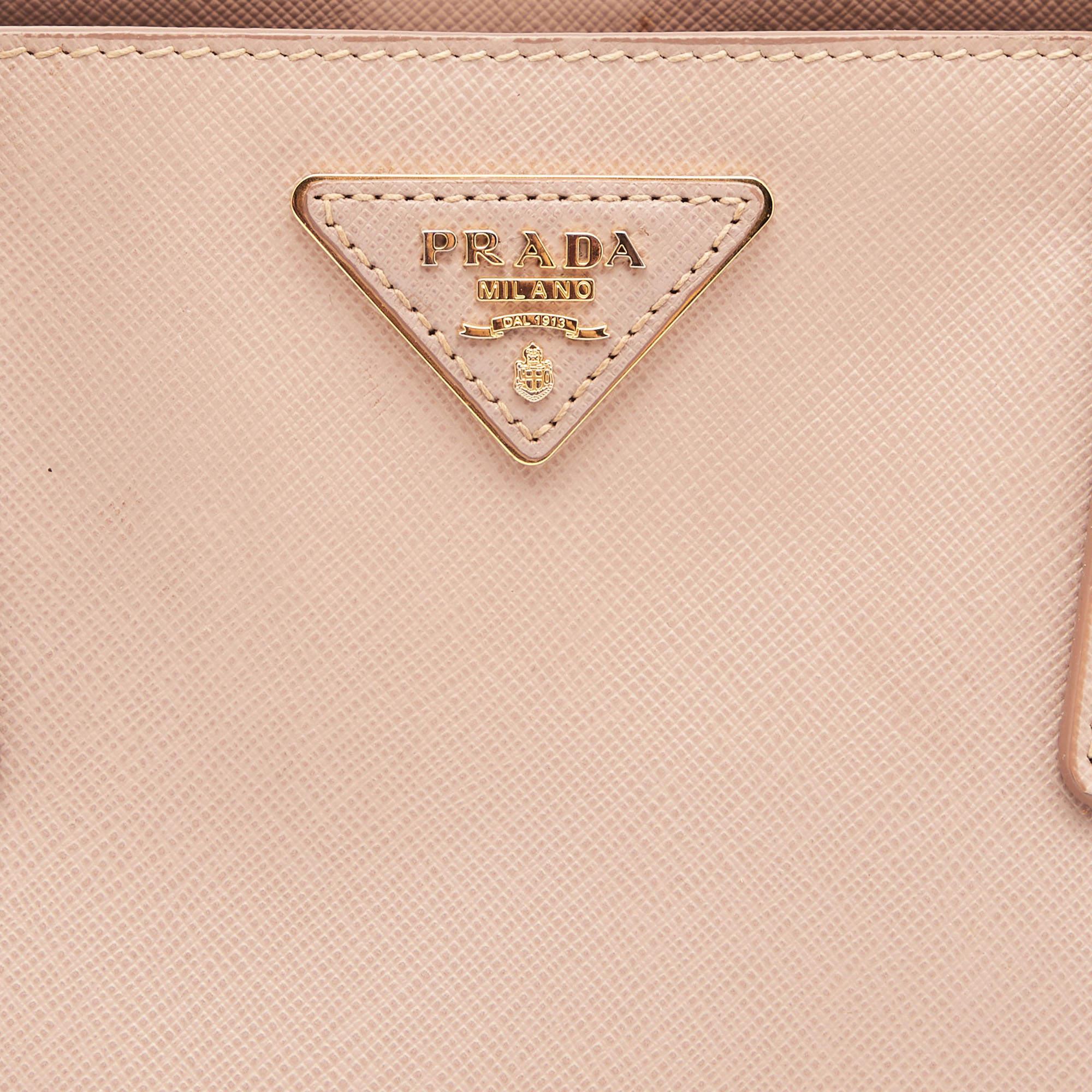 Prada Light Pink Saffiano Lux Leather Small Middle Zip Tote 7