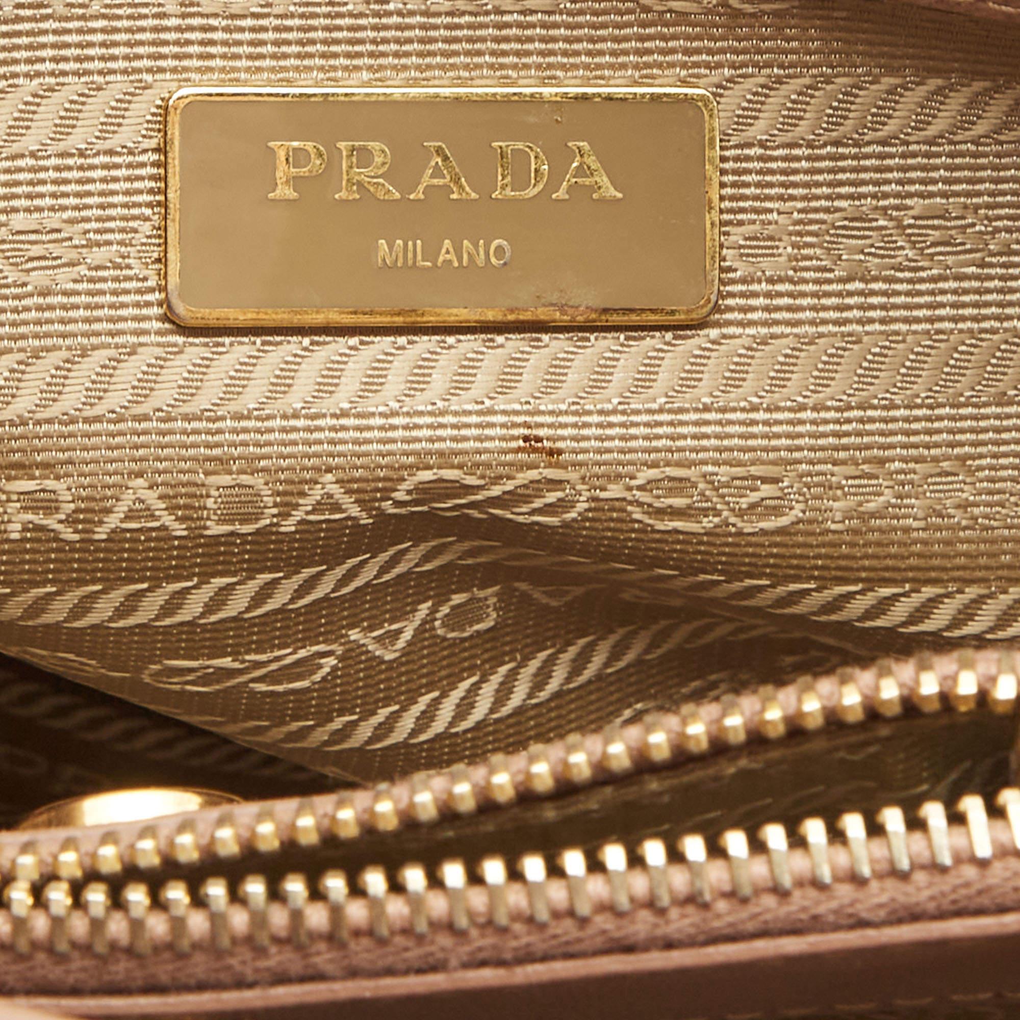 Prada Light Pink Saffiano Lux Leather Small Middle Zip Tote 8
