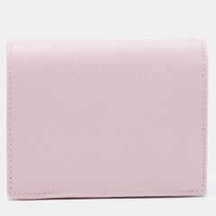 Prada Light Pink Saffiano Metal Leather Bifold Compact Wallet