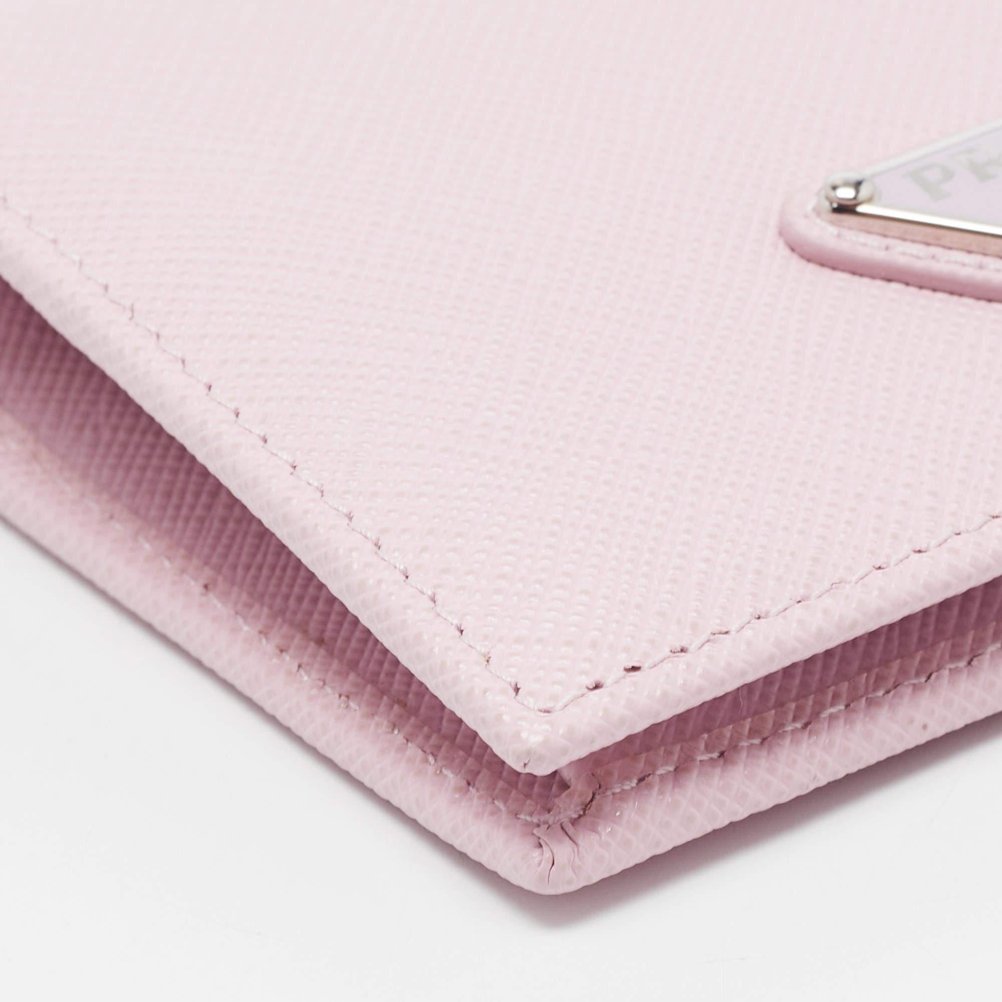 Men's Prada Light Pink Saffiano Metal Leather Bifold Compact Wallet