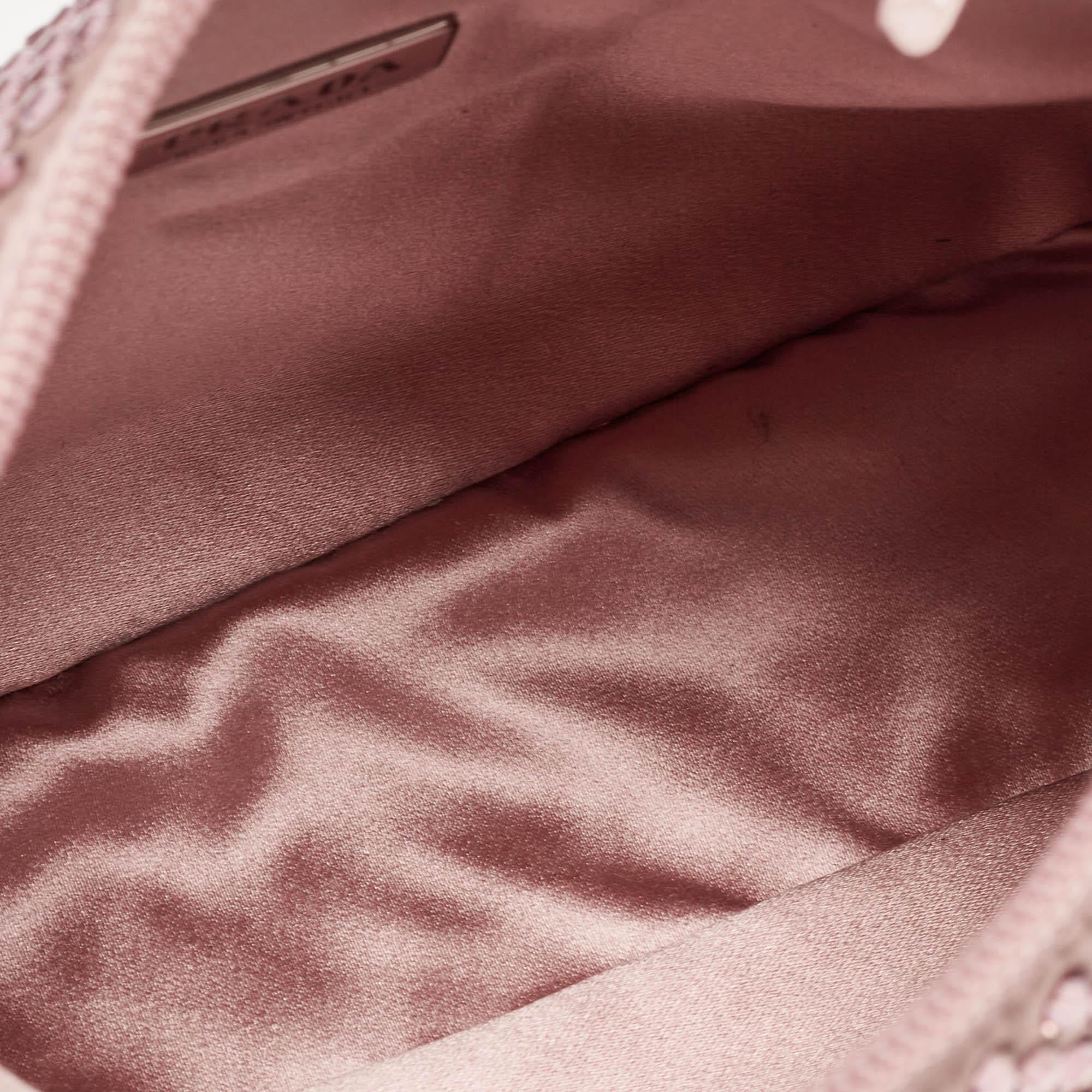 Prada Light Pink Satin Crystals Re-Edition 2000 Baguette Bag For Sale 6