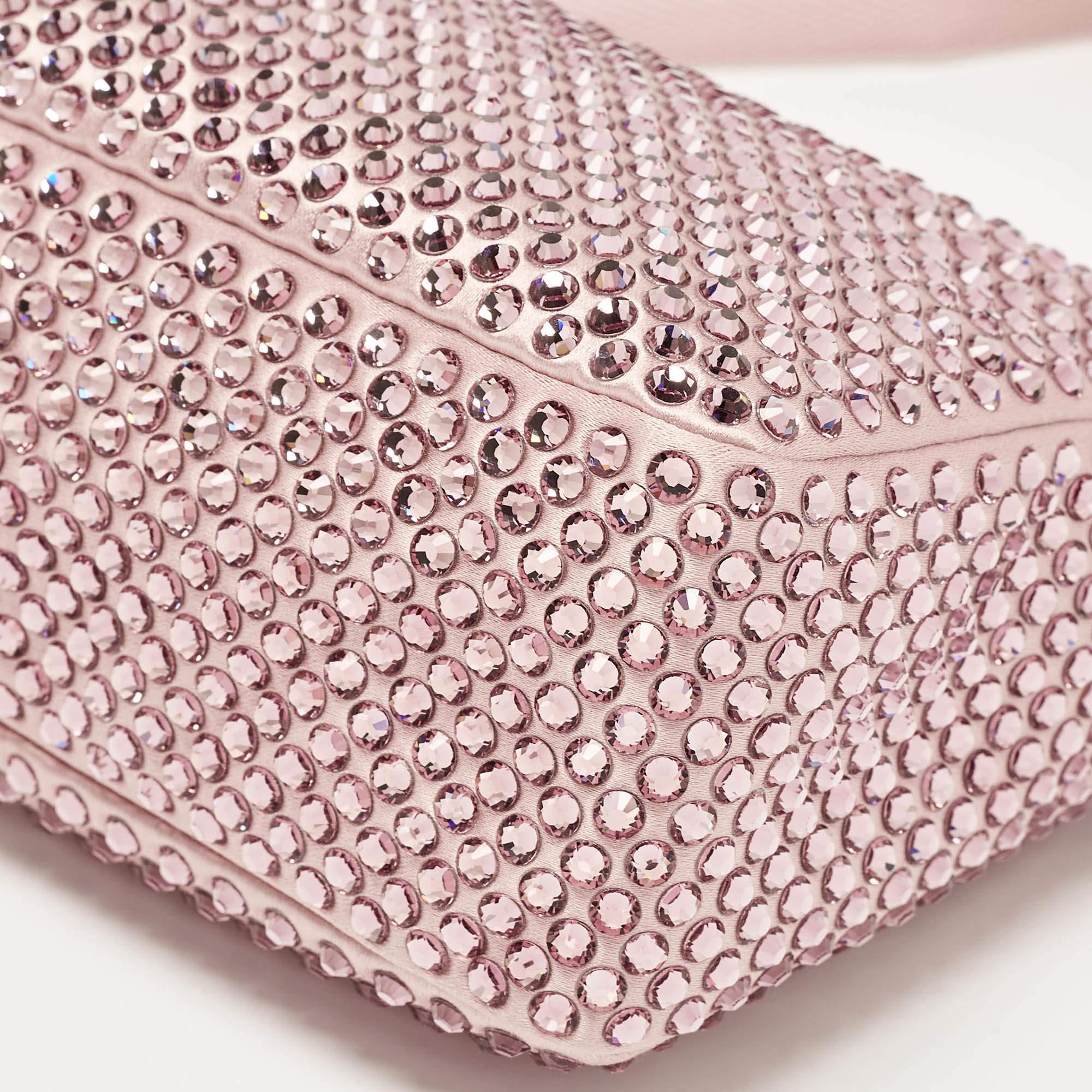 Women's Prada Light Pink Satin Crystals Re-Edition 2000 Baguette Bag For Sale