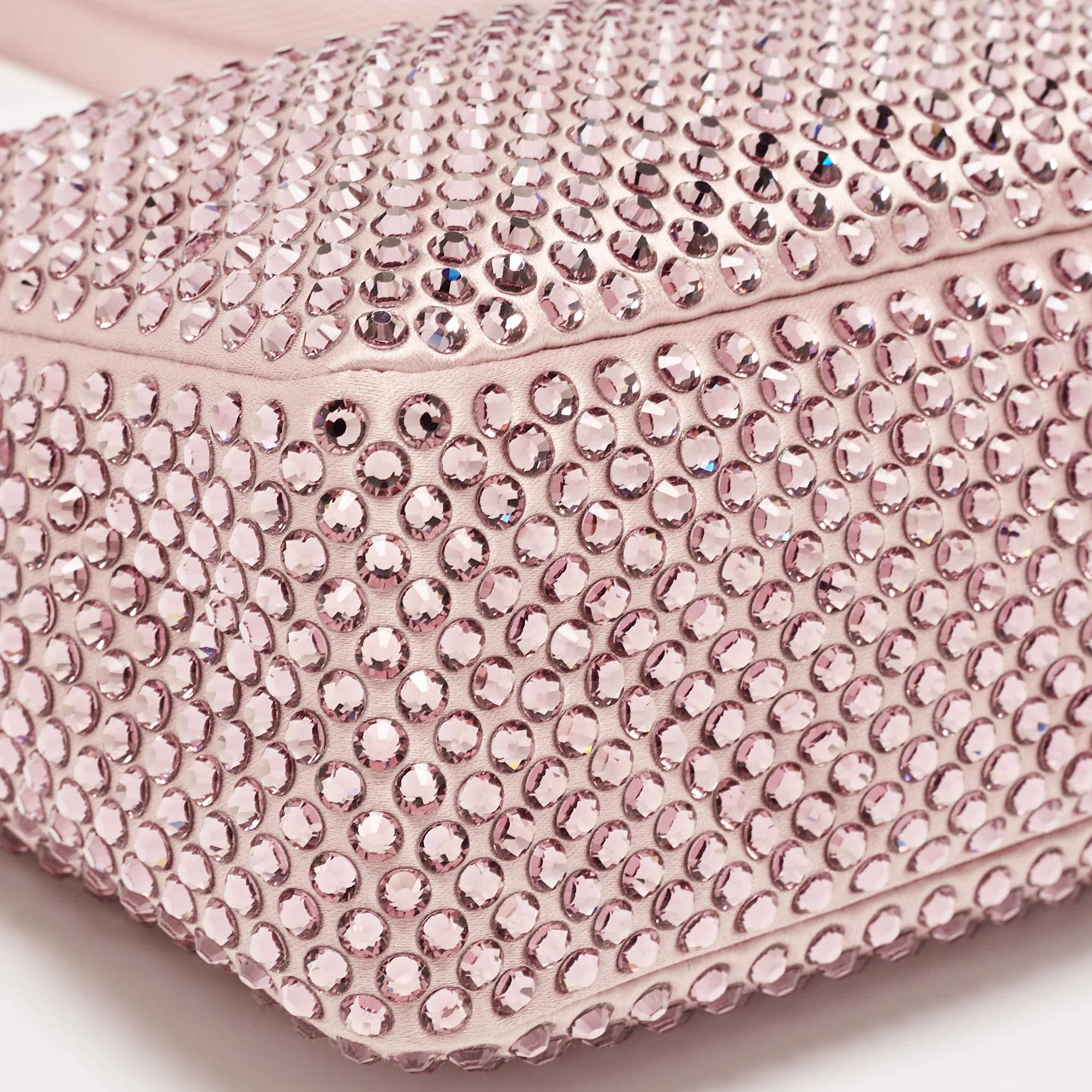 Prada Light Pink Satin Crystals Re-Edition 2000 Baguette Bag For Sale 1
