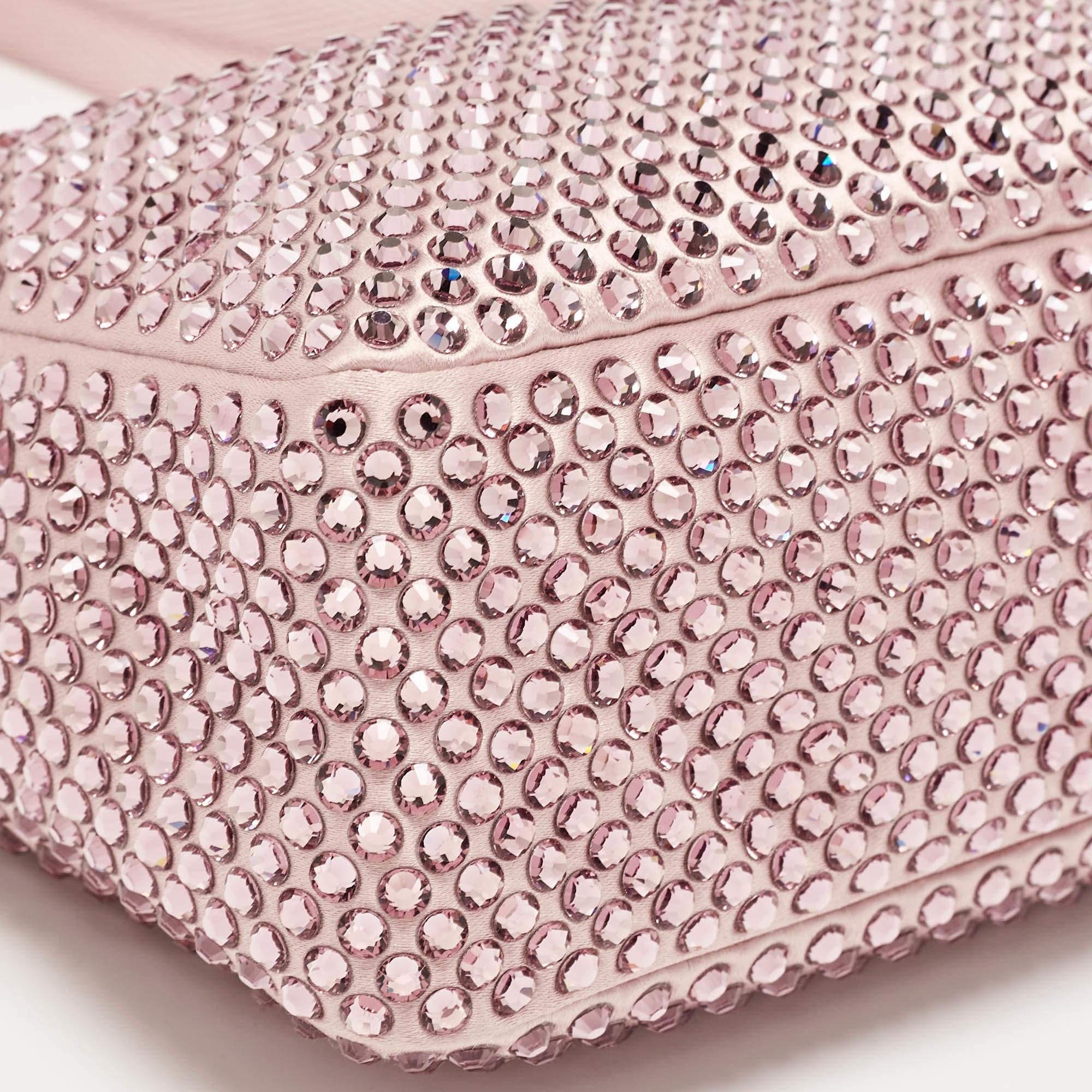 Sac Baguette Prada Rose Lights Satin Crystals Re-Edition 2000 en vente 1