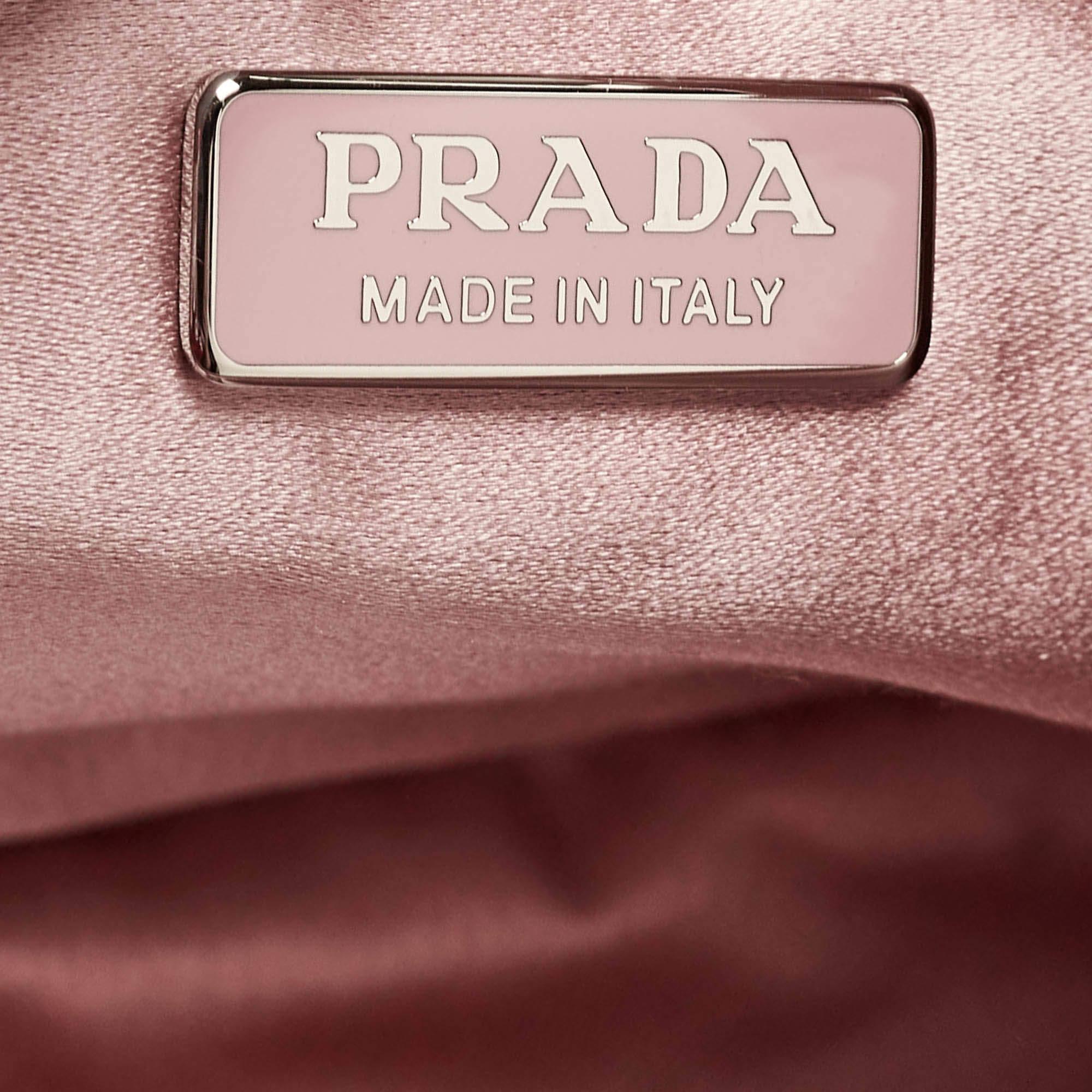 Prada Light Pink Satin Crystals Re-Edition 2000 Baguette Bag For Sale 5