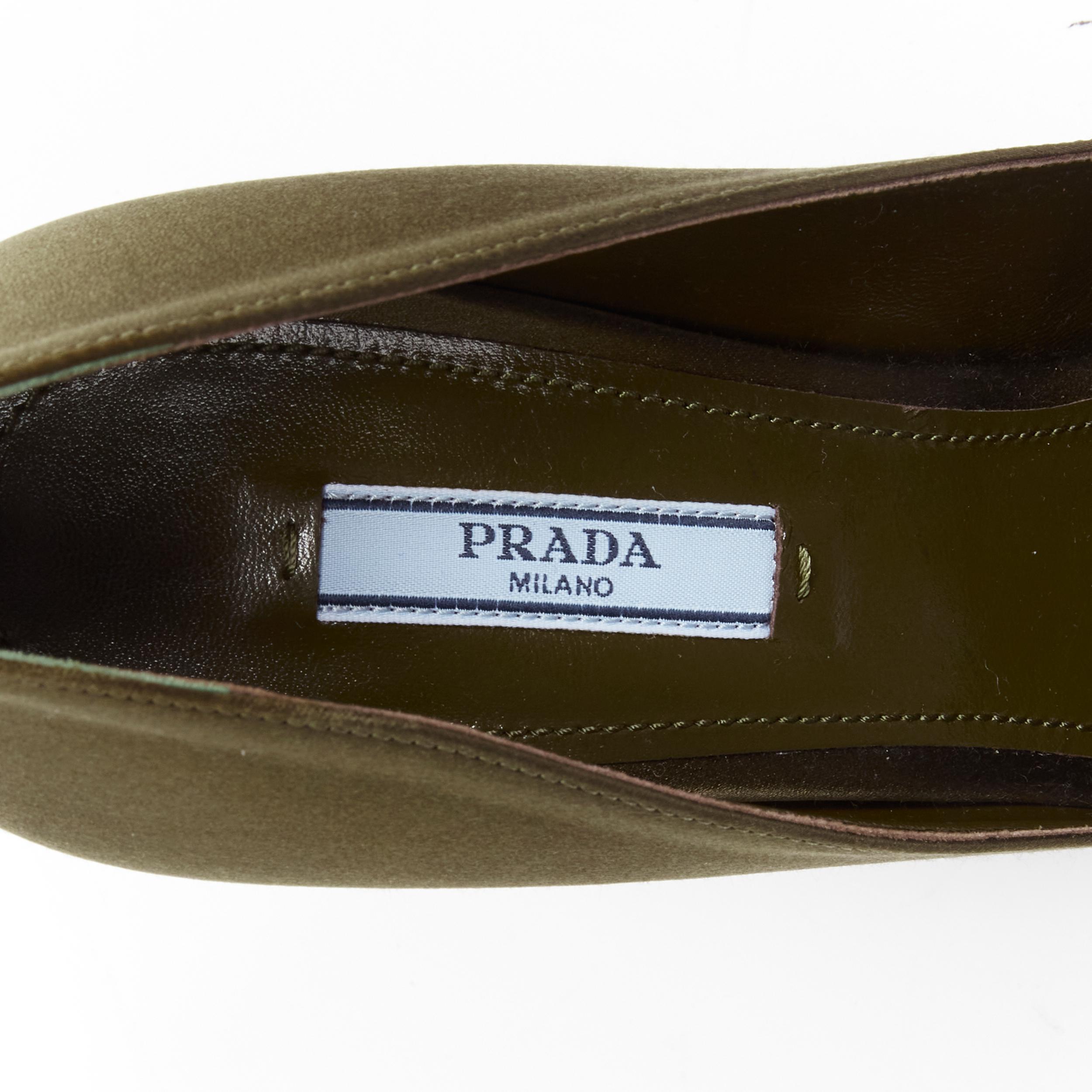 PRADA Lightning Bolt green silk satin gold metal heel pump EU38.5 2