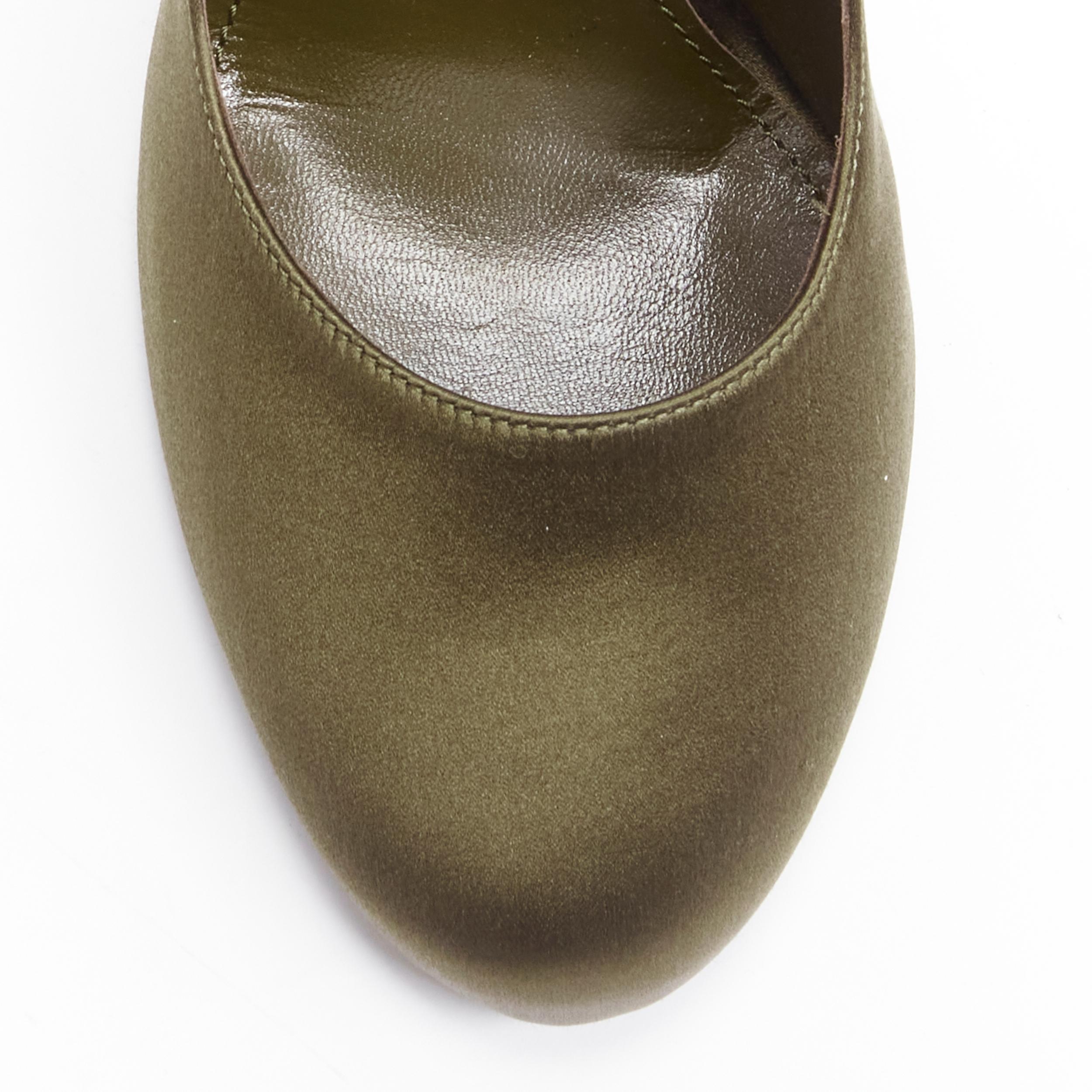 PRADA Lightning Bolt green silk satin gold metal heel pump EU38.5 For Sale 3