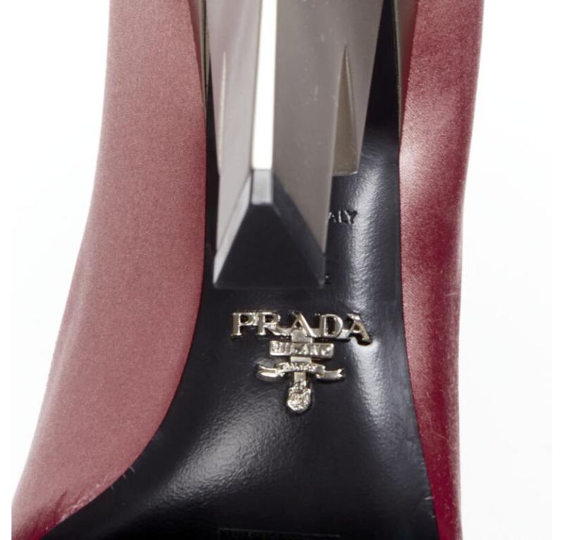 PRADA Lightning Bolt pink silk satin silver metal heel pump EU37 For Sale 5