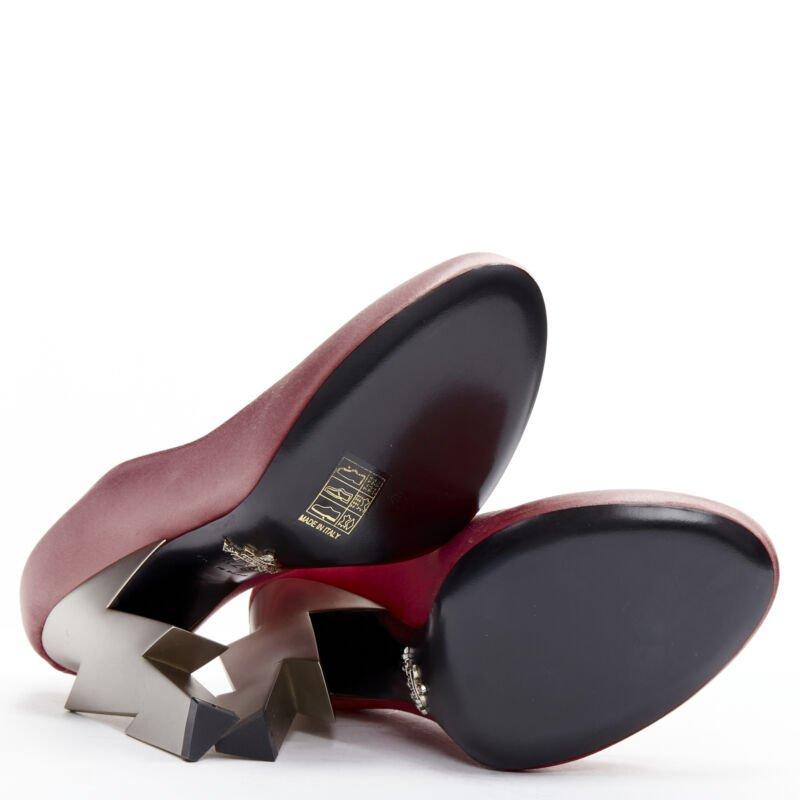 PRADA Lightning Bolt pink silk satin silver metal heel pump EU37 For Sale 4