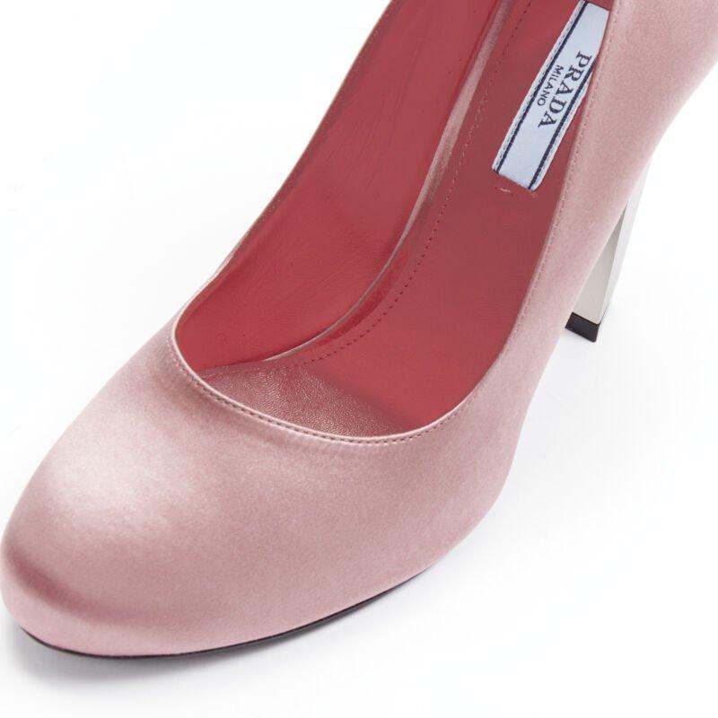 PRADA Lightning Bolt pink silk satin silver metal heel pump EU38 For Sale 2