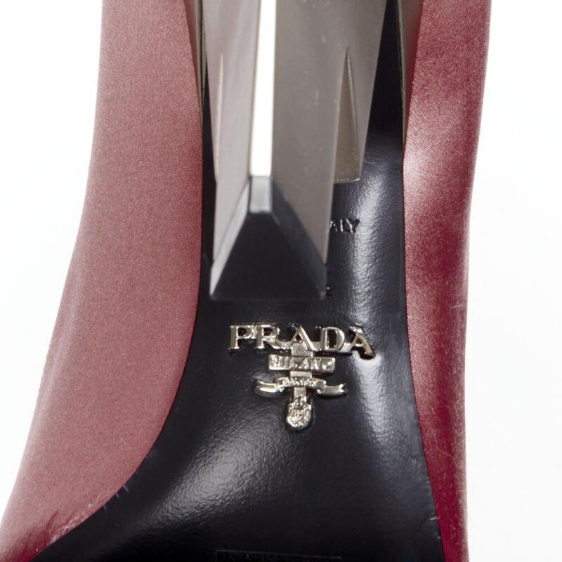 PRADA Lightning Bolt pink silk satin silver metal heel pump EU38 For Sale 3