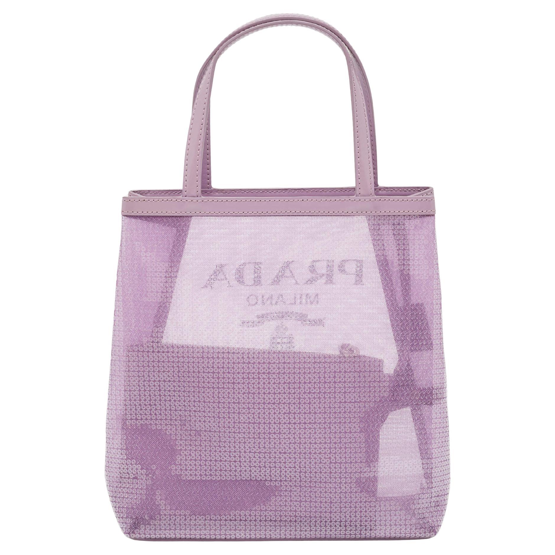 Women's Prada Lilac Mesh Nylon and Sequin Small Lily Tote For Sale