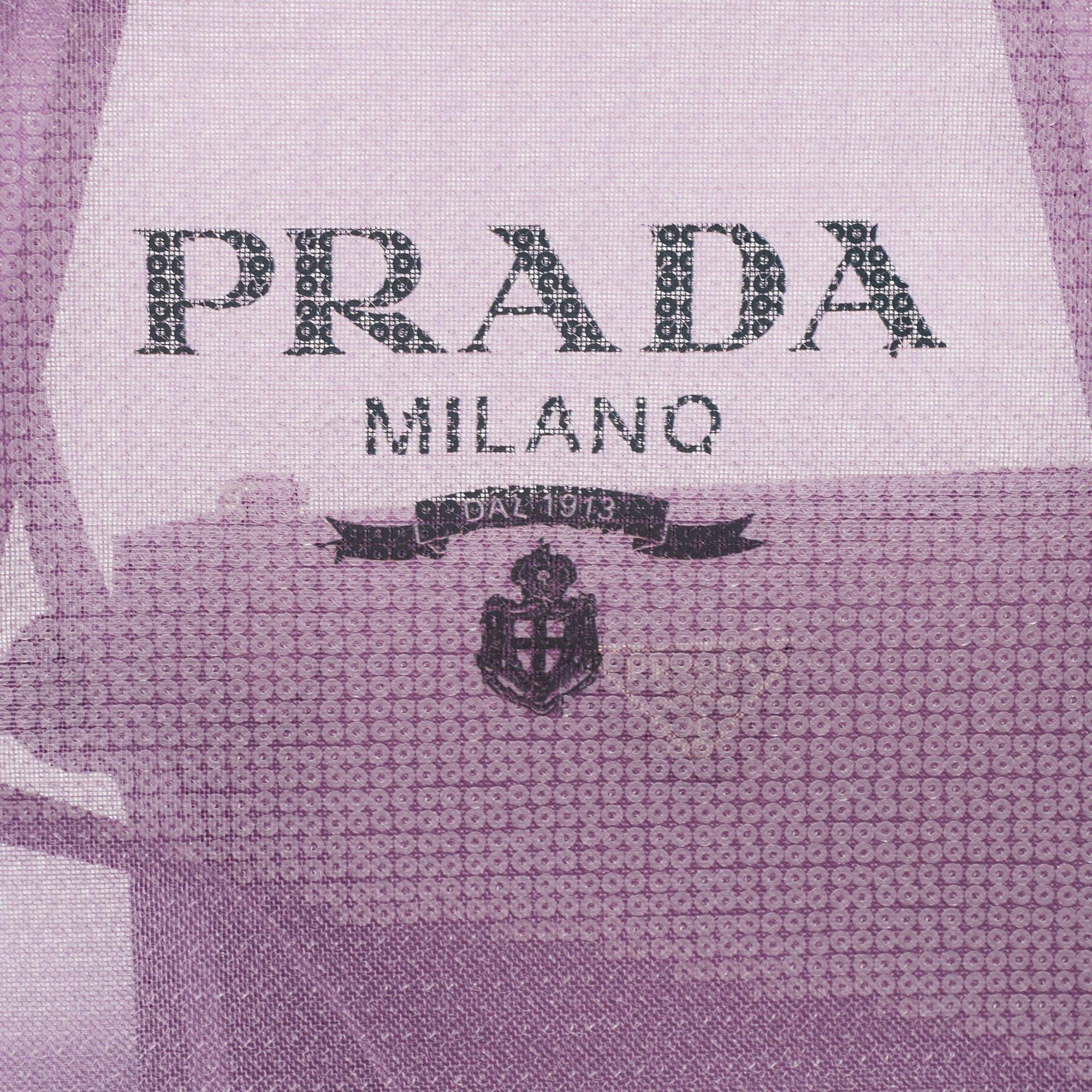 Prada Lilac Mesh Nylon and Sequin Small Lily Tote For Sale 2