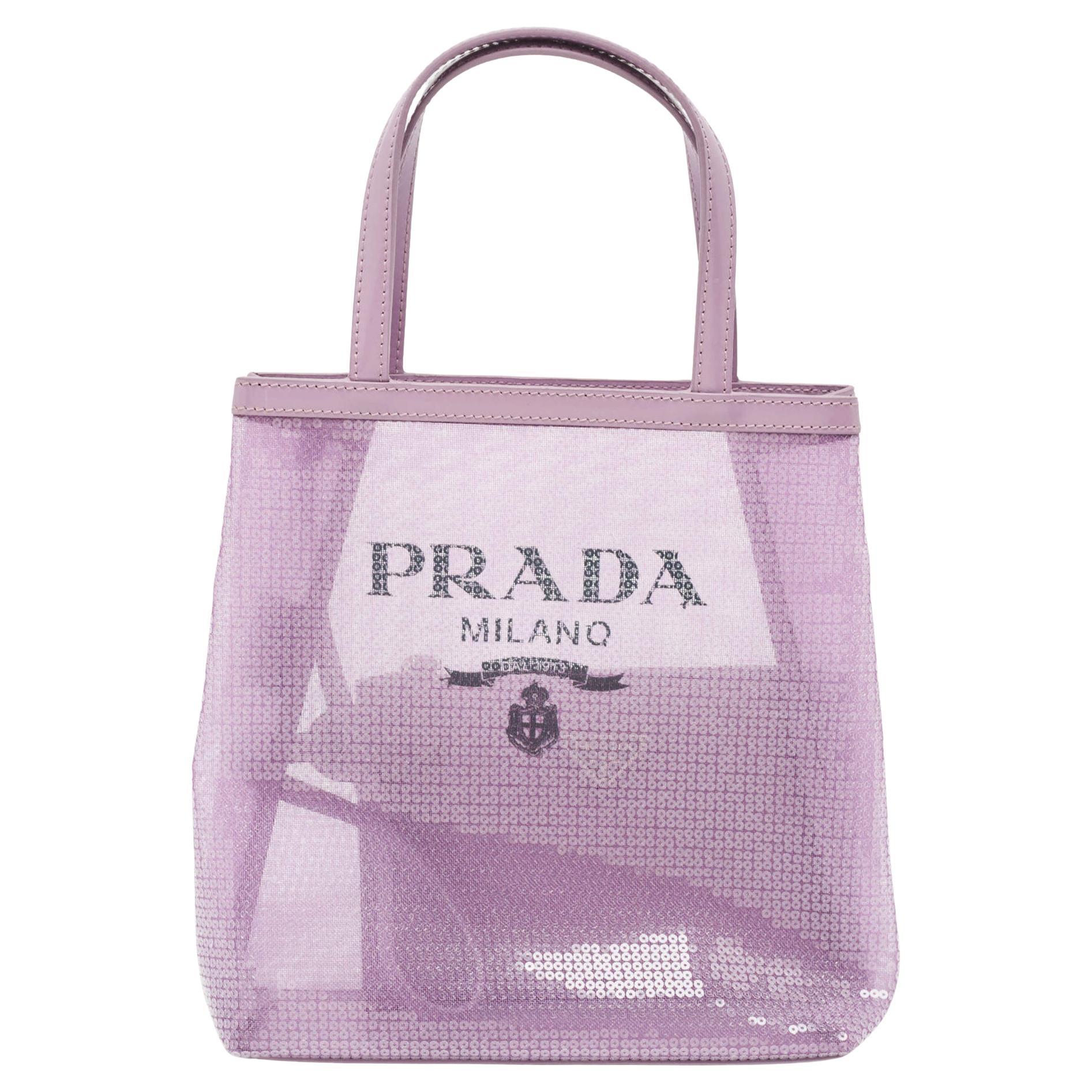 Petit sac à main Lily en nylon maille et paillettes Prada Lilas en vente
