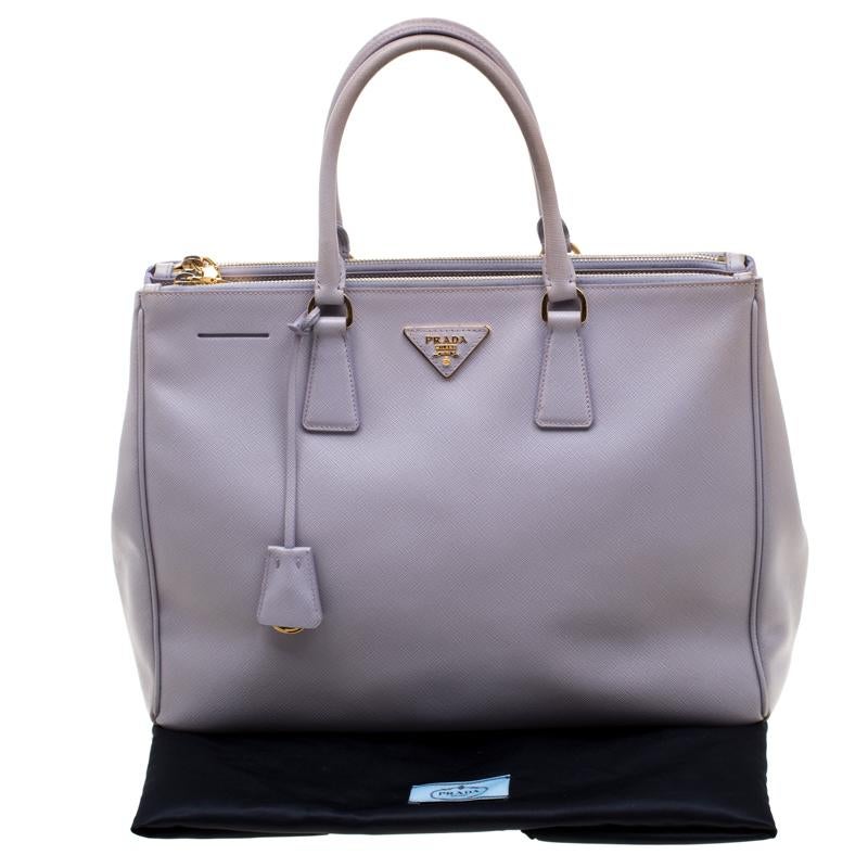 Prada Lilac Saffiano Lux Leather Large Double Zip Tote 2