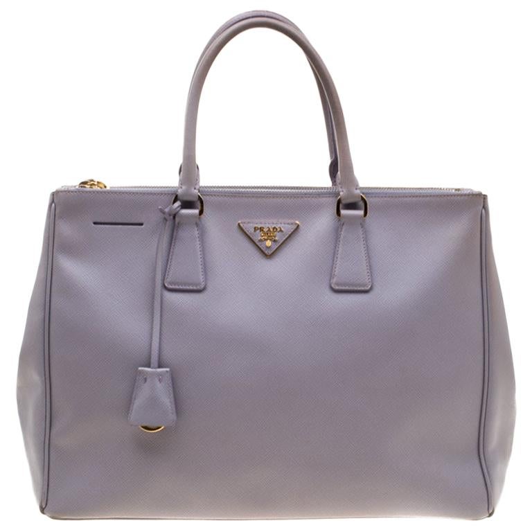 Prada Lilac Saffiano Lux Leather Large Double Zip Tote