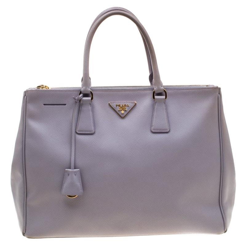 Prada Lilac Saffiano Lux Leather Large Double Zip Tote