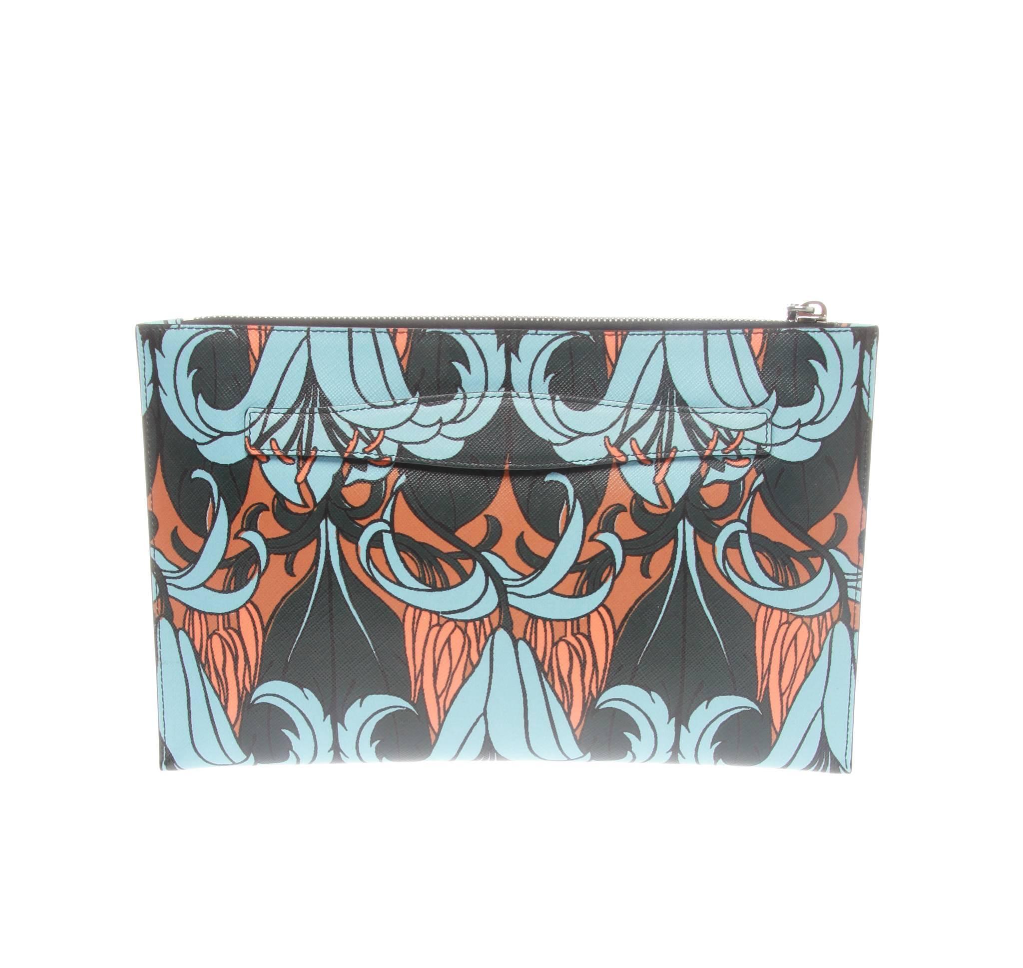 Gray Prada Lily Print Pouch Document Holder  For Sale