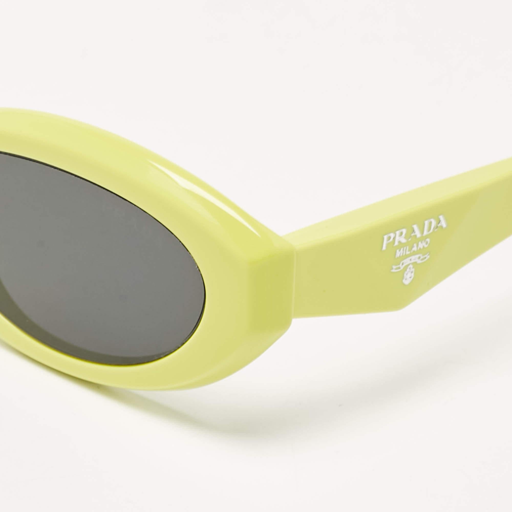 Beige Prada Lime/Black SPR26Z Frame Oval Sunglasses