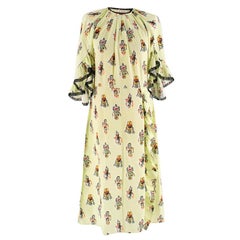 Prada Lime Green Robot Print Ruffle Trim Dress M 44