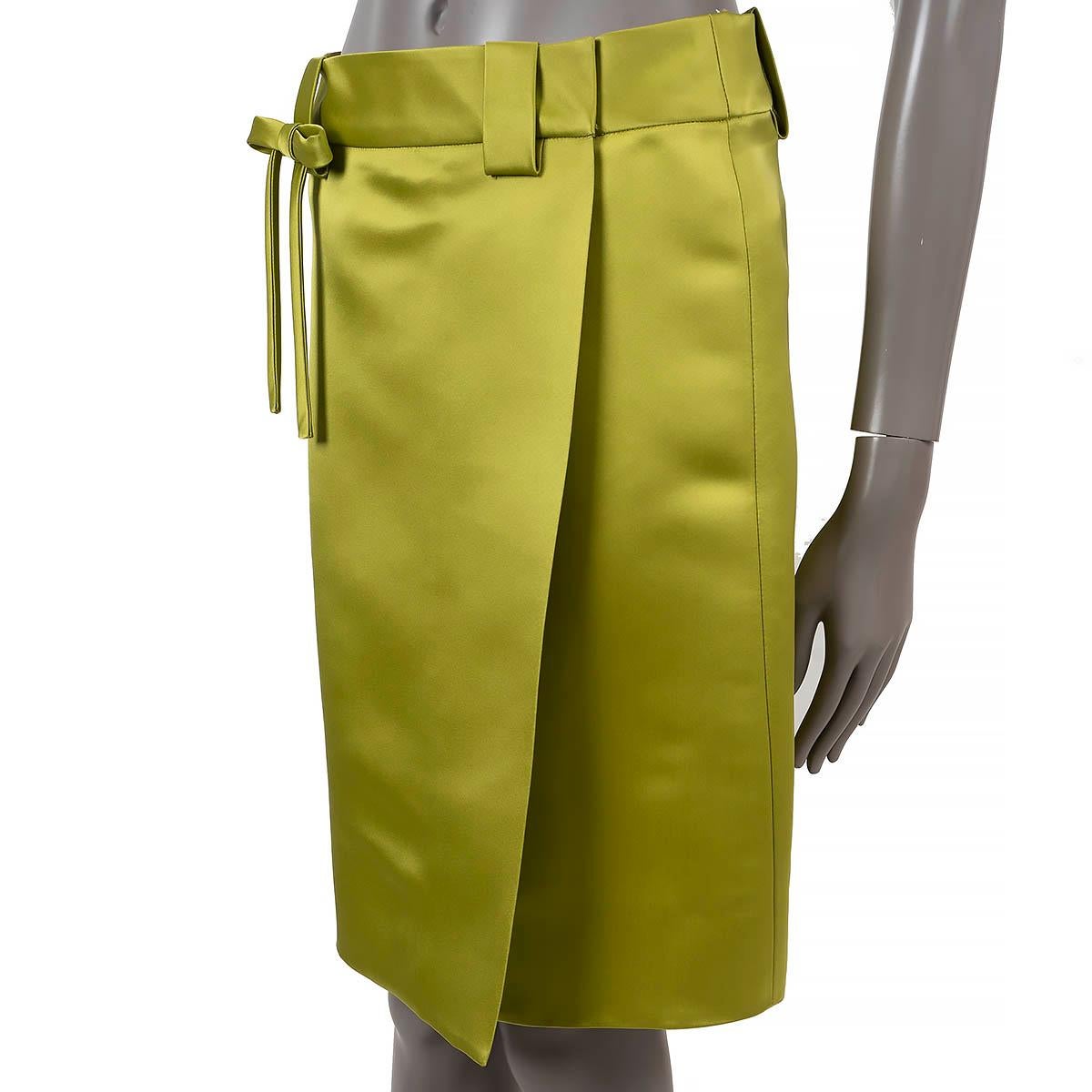 Women's PRADA lime green silk 2019 BOW SATIN WRAP Skirt 38 XS For Sale