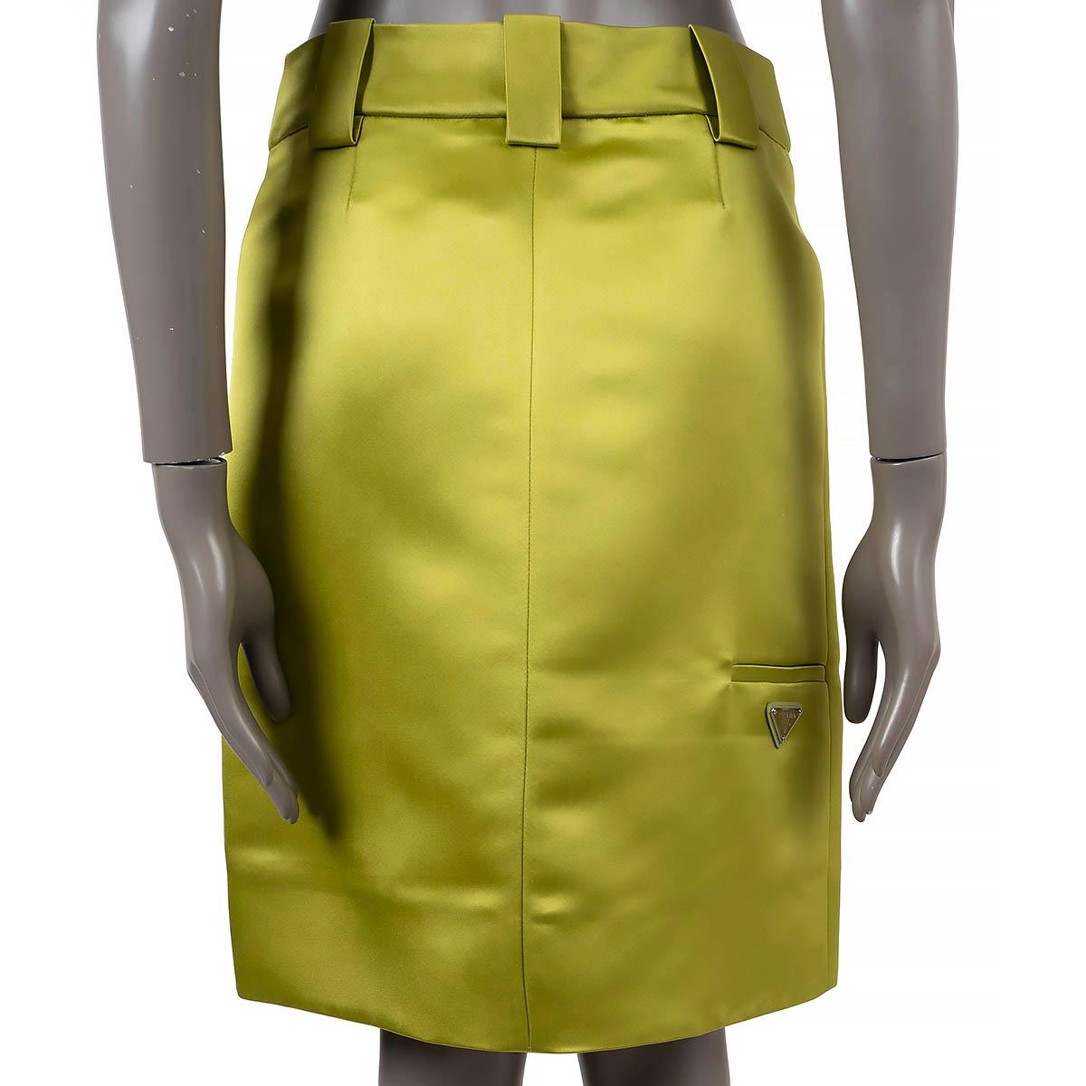 PRADA lime green silk 2019 BOW SATIN WRAP Skirt 38 XS For Sale 1