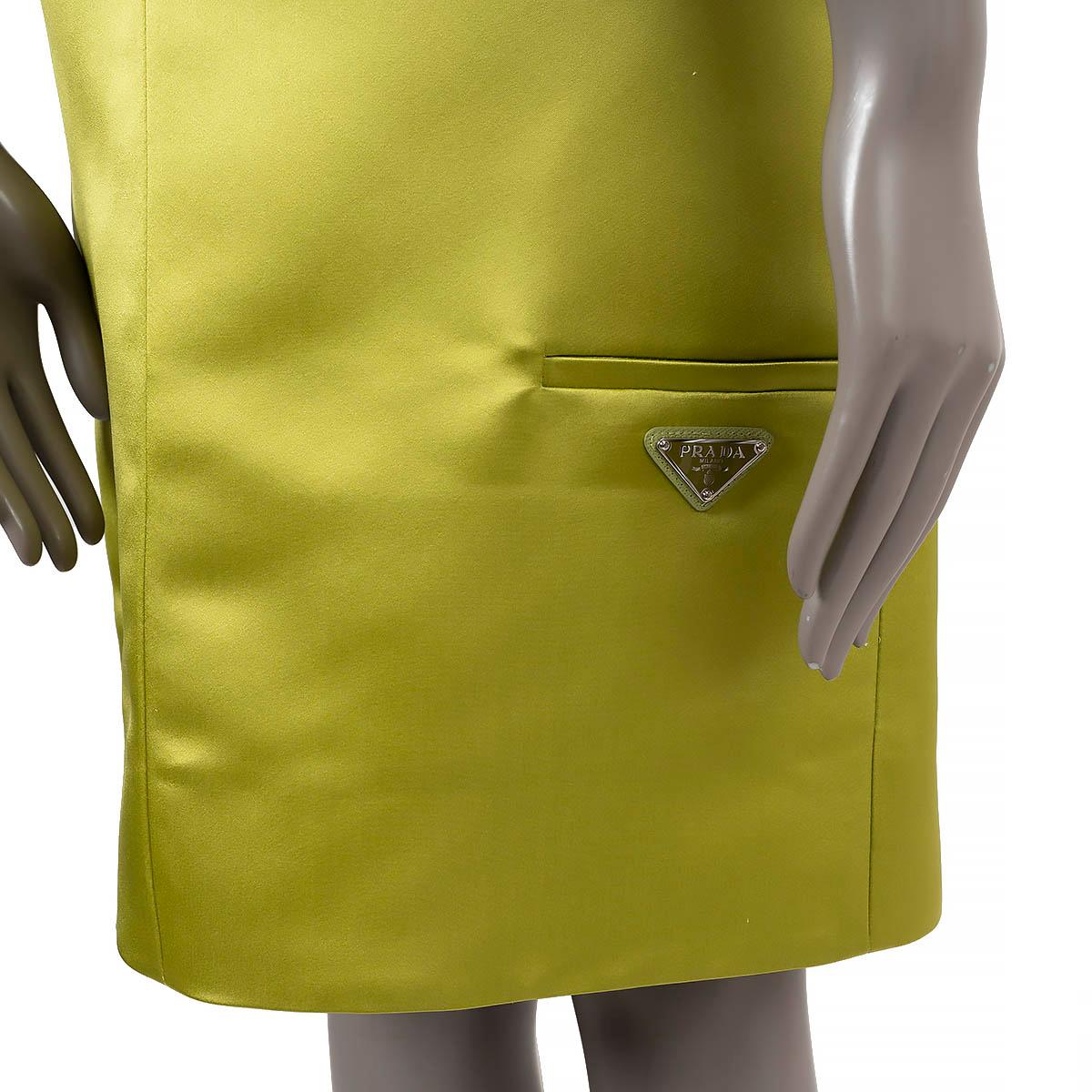 PRADA lime green silk 2019 BOW SATIN WRAP Skirt 38 XS For Sale 2