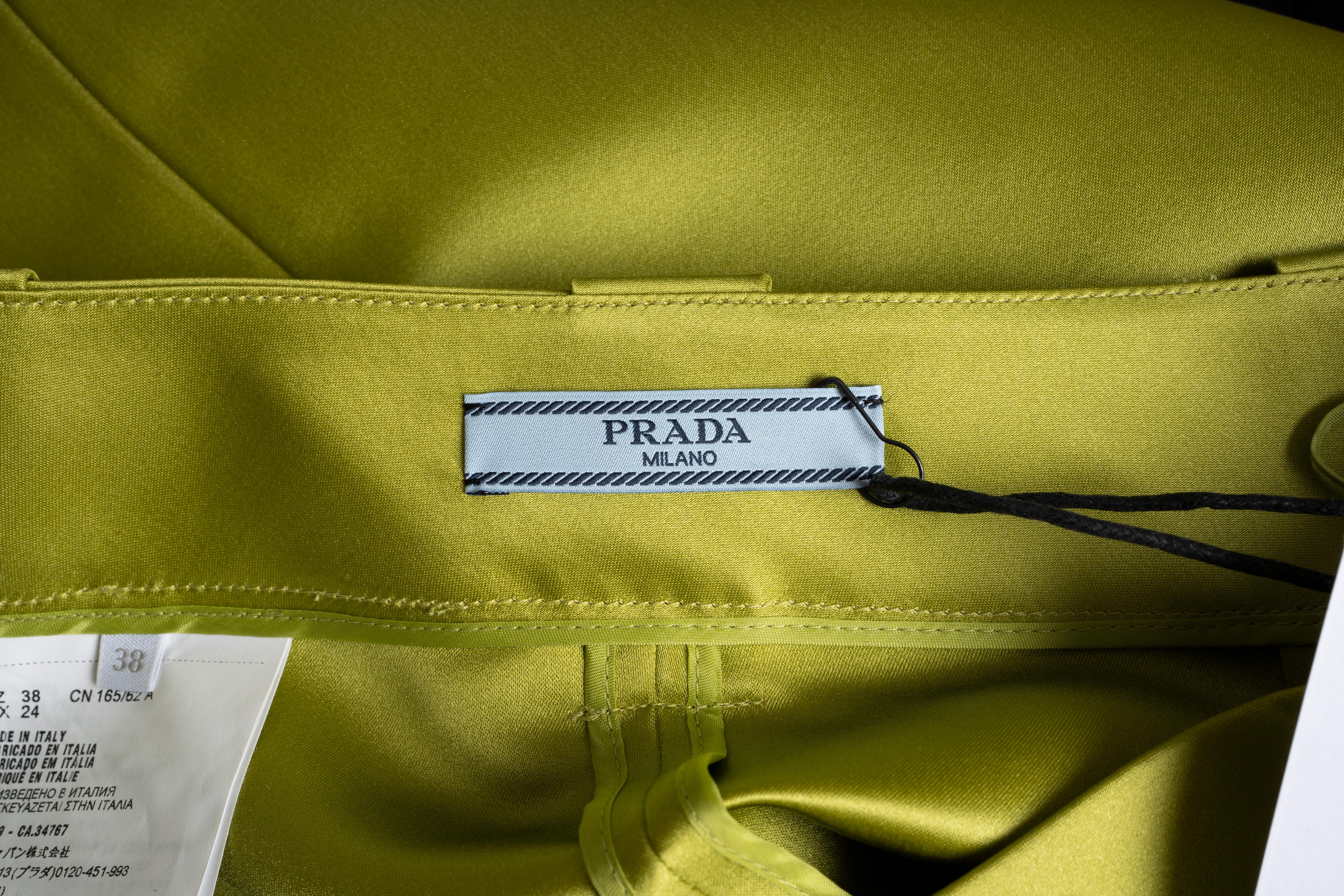 PRADA lime green silk 2019 BOW SATIN WRAP Skirt 38 XS 3