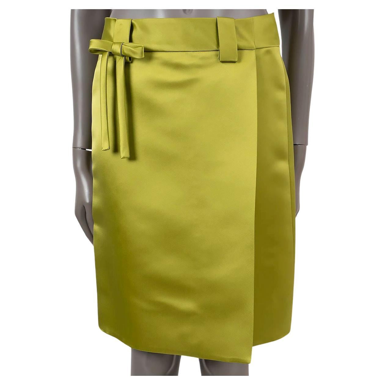 PRADA lime green silk 2019 BOW SATIN WRAP Skirt 38 XS For Sale