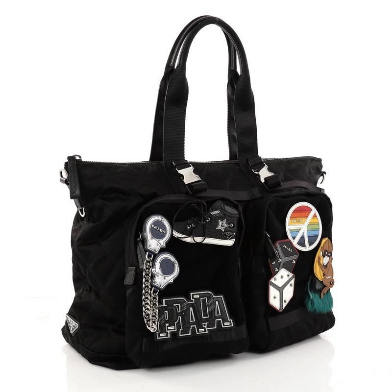 Black Prada Limited Edition Patches Tote Quilted Tessuto Large