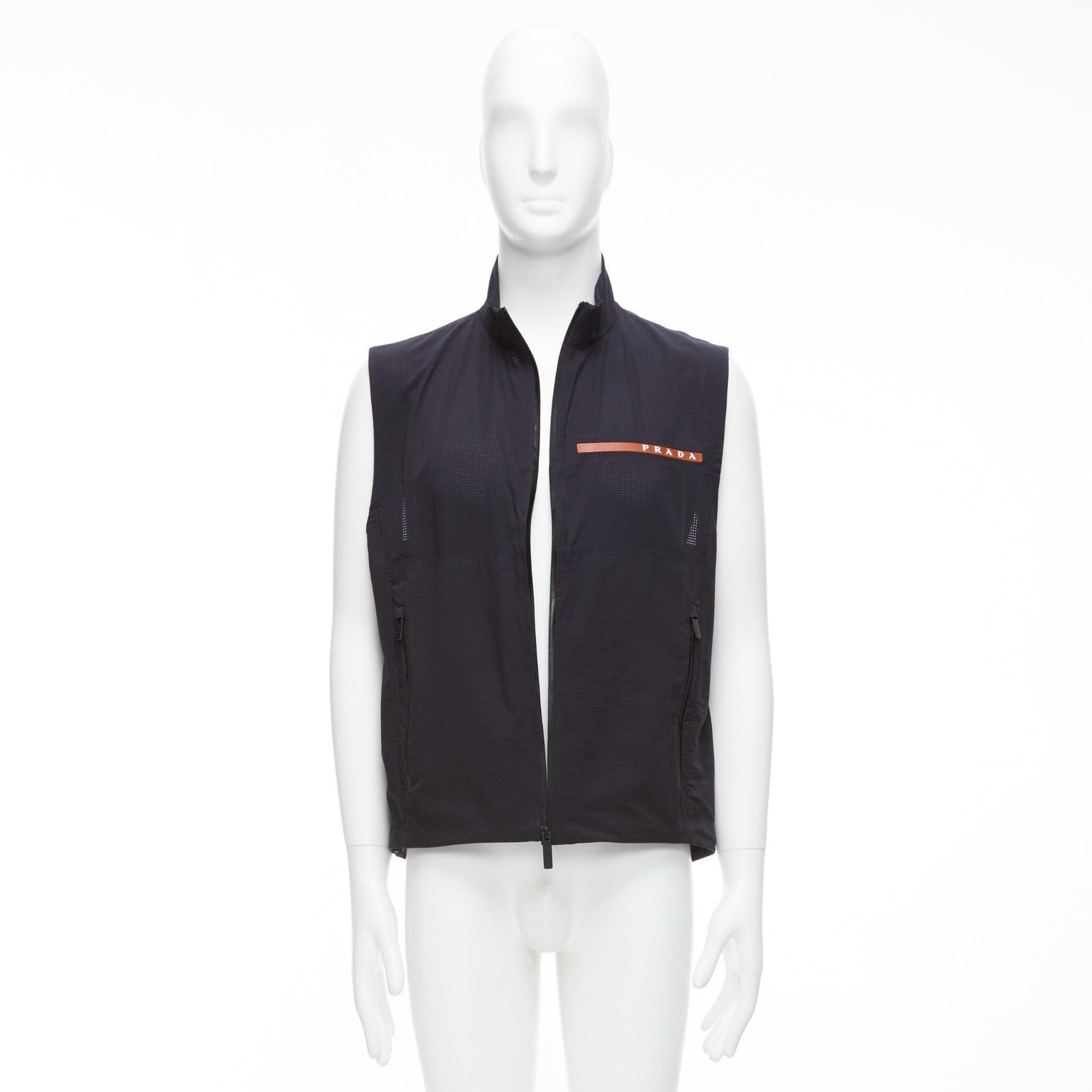 PRADA Linea Rossa 2019 red sports logo navy waffle technical zip up vest M 5
