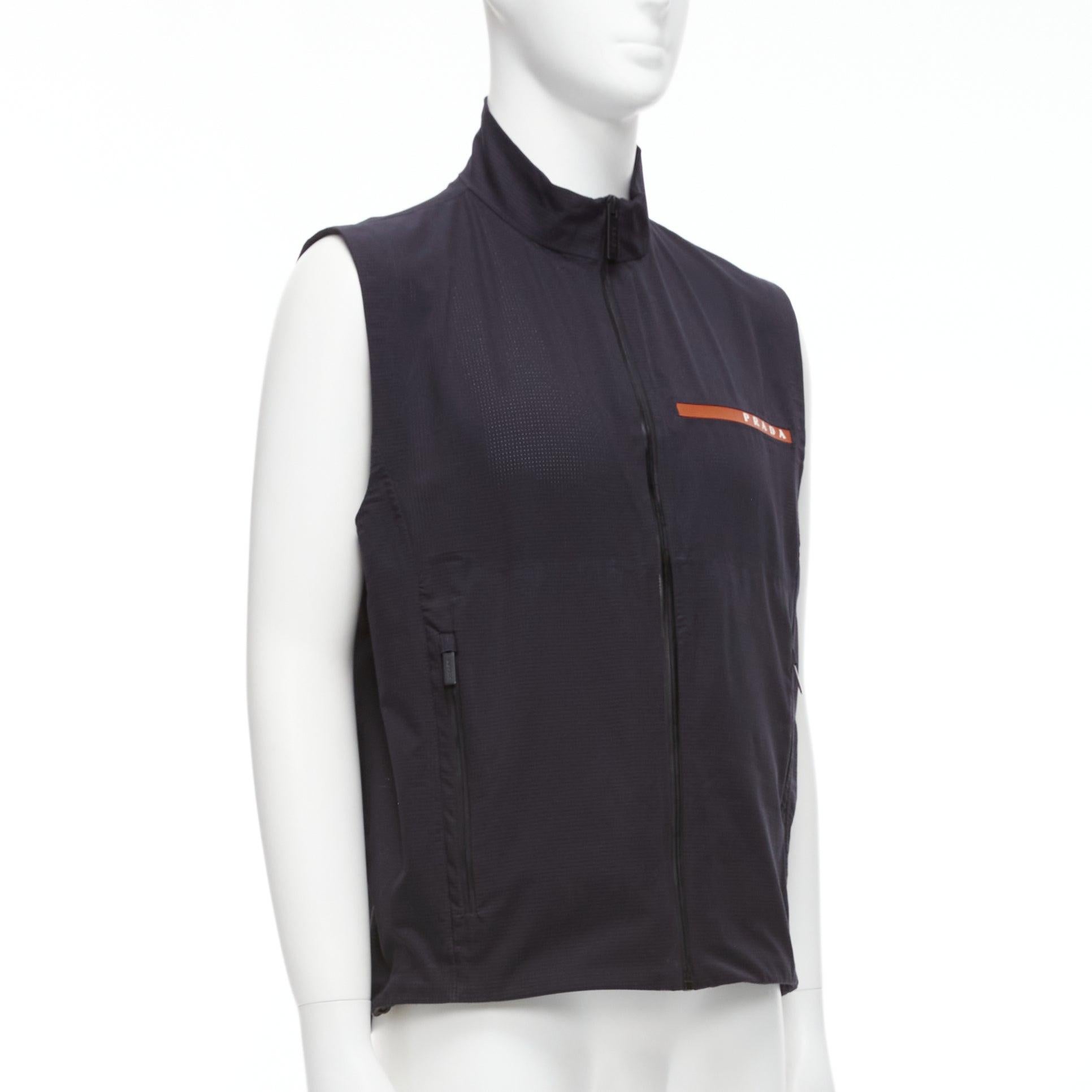 PRADA Linea Rossa 2019 red sports logo navy waffle technical zip up vest M In Fair Condition In Hong Kong, NT
