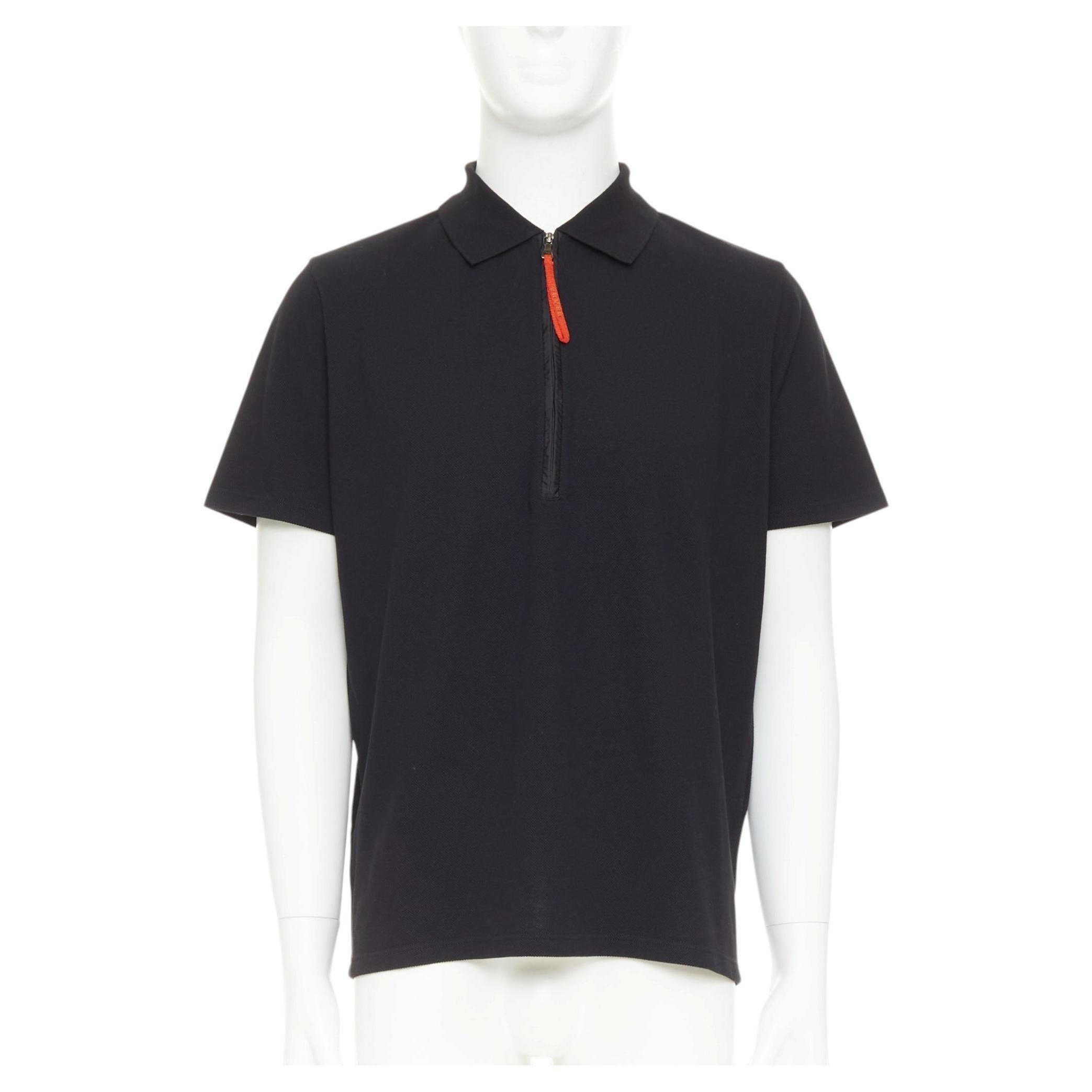 PRADA Linea Rossa black cotton pique red pull half zip polo shirt