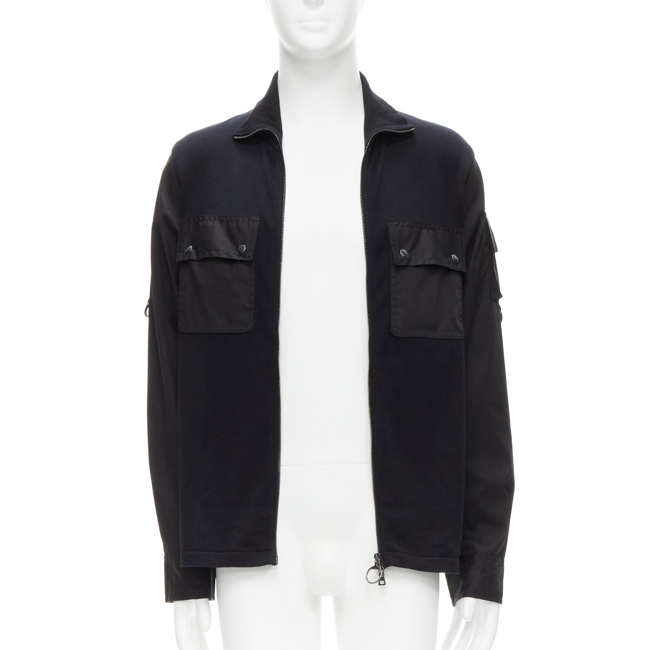 PRADA LINEA ROSSA black cotton utility pocket zip up  jacket IT50 L For Sale 2