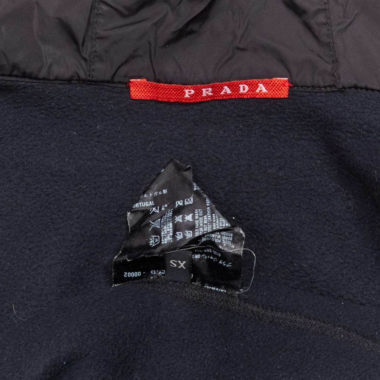 PRADA Linea Rossa black fleece leather tag zip up hooie jacket IT38 XS For Sale 2
