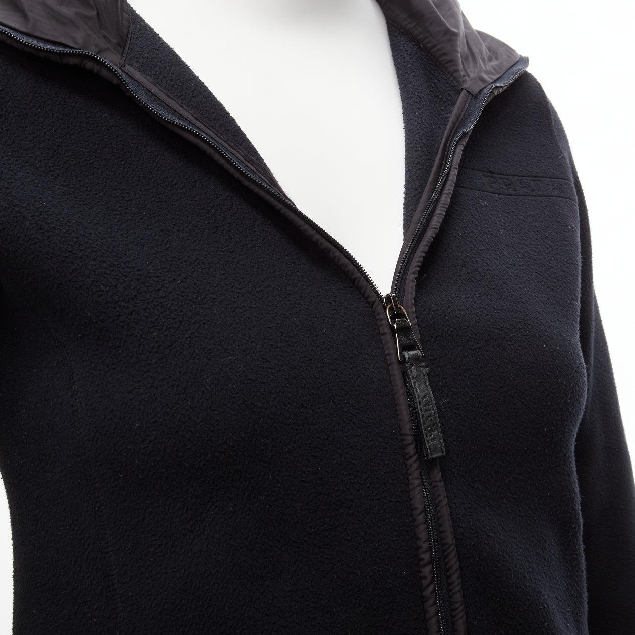 Women's PRADA Linea Rossa black fleece leather tag zip up hooie jacket IT38 XS For Sale