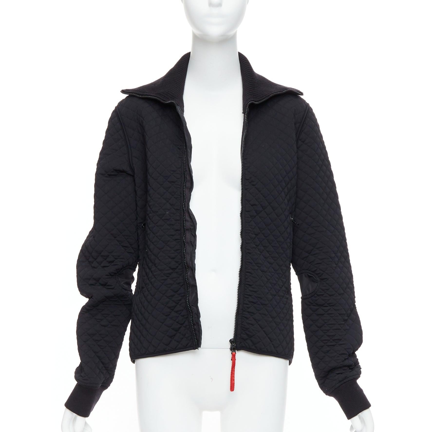 Black PRADA Linea Rossa black nylon blend red logo zip quilted zip up jacket L