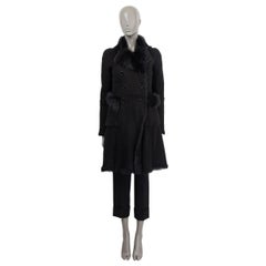 PRADA LINEA ROSSA black suede DOUBLE BREASTED SHEARLING Coat Jacket 42 S