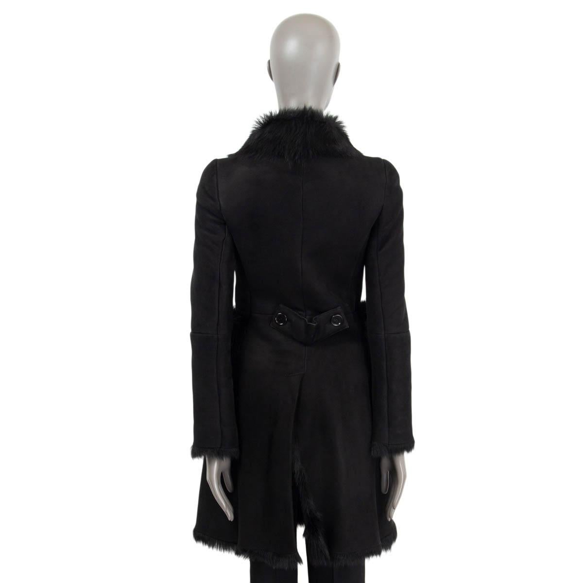 Women's PRADA LINEA ROSSA black suede DOUBLE BREASTED SHEARLING Coat Jacket 42 S