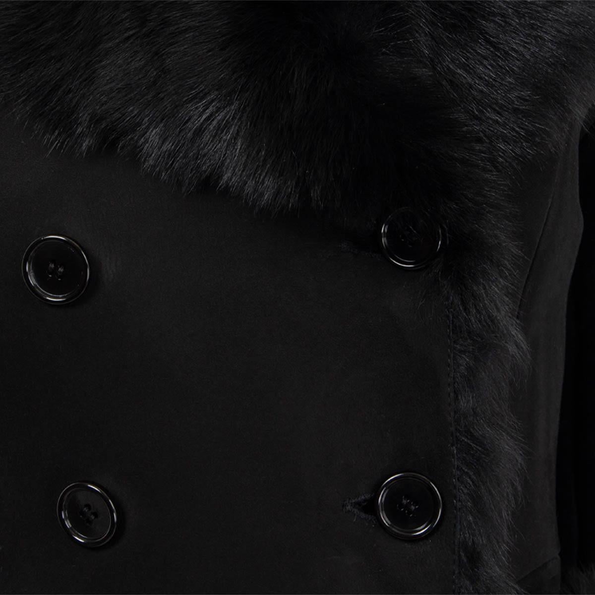 PRADA LINEA ROSSA black suede DOUBLE BREASTED SHEARLING Coat Jacket 42 S 1