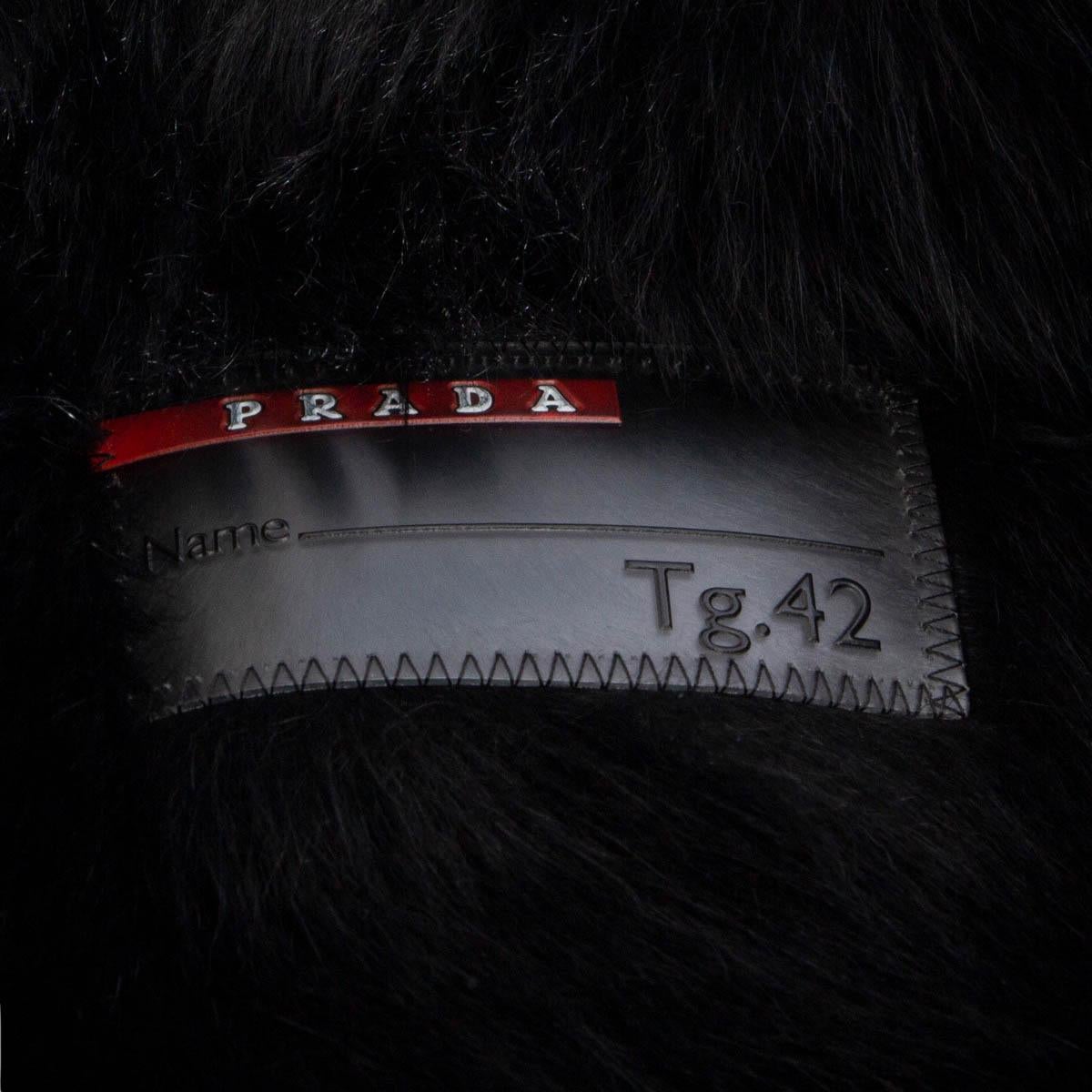 PRADA LINEA ROSSA black suede DOUBLE BREASTED SHEARLING Coat Jacket 42 S 2