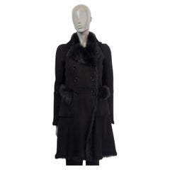 PRADA LINEA ROSSA schwarzer DOUBLE BREASTED SHEARLING-Mantel aus Wildleder 42 S